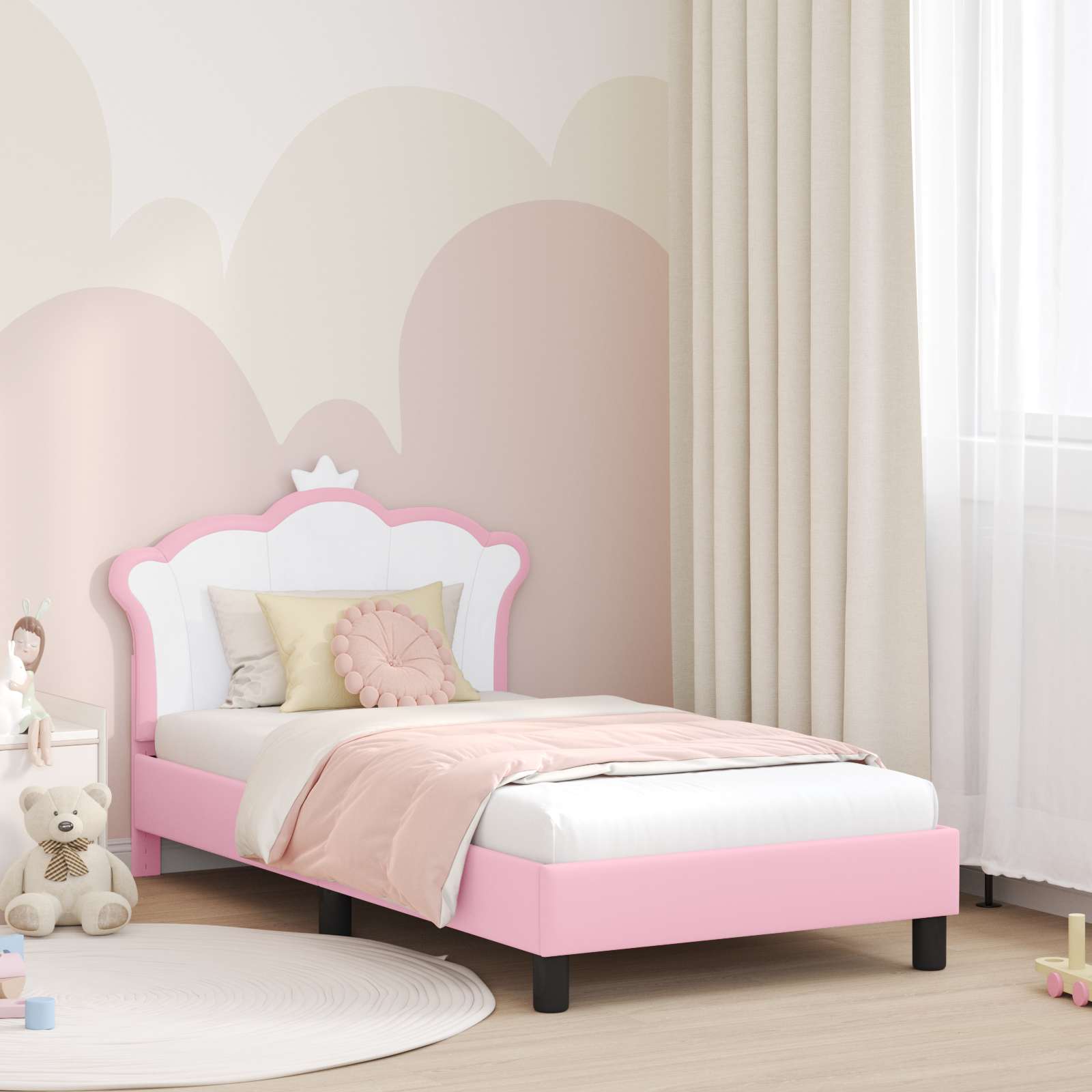Kinderbettgestell mit Kopfteil Rosa 80 x 160 cm PU