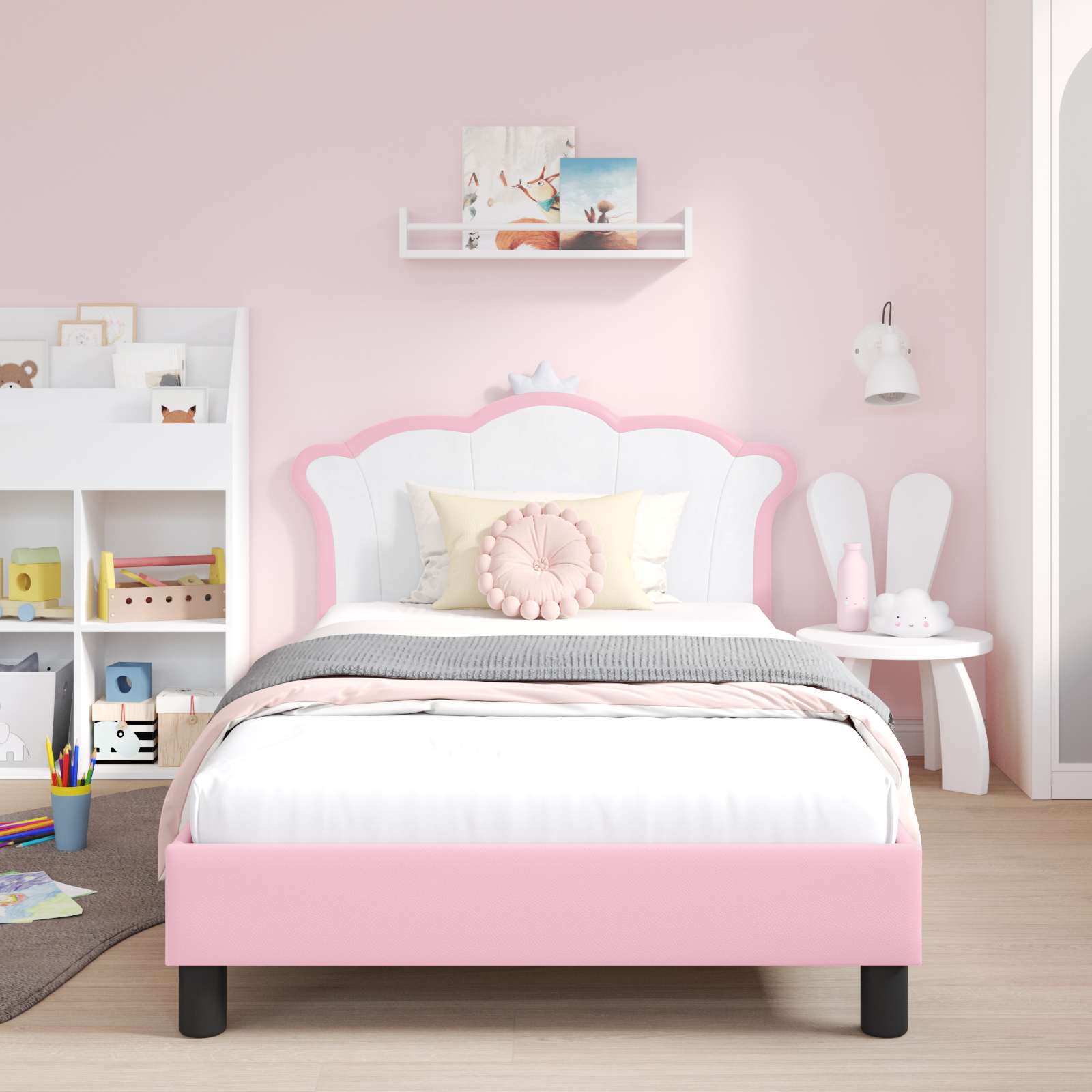 Kinderbettgestell mit Kopfteil Rosa 80 x 200 cm PU