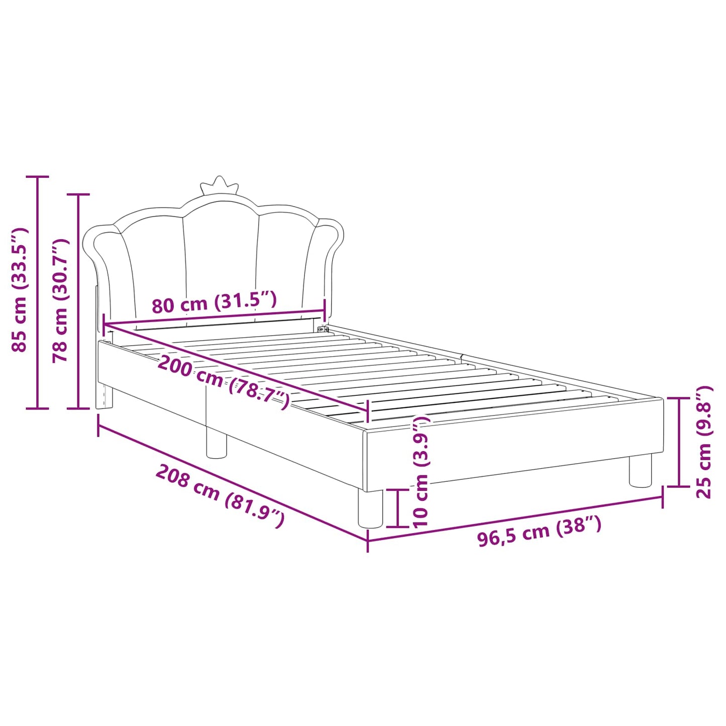 Kinderbettgestell mit Kopfteil Rosa 80 x 200 cm PU