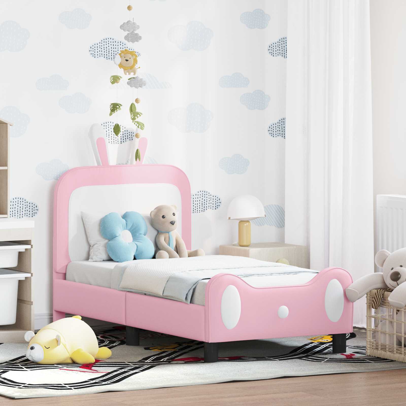 Kinderbettgestell mit Kopfteil Rosa 70 x 140 cm PU