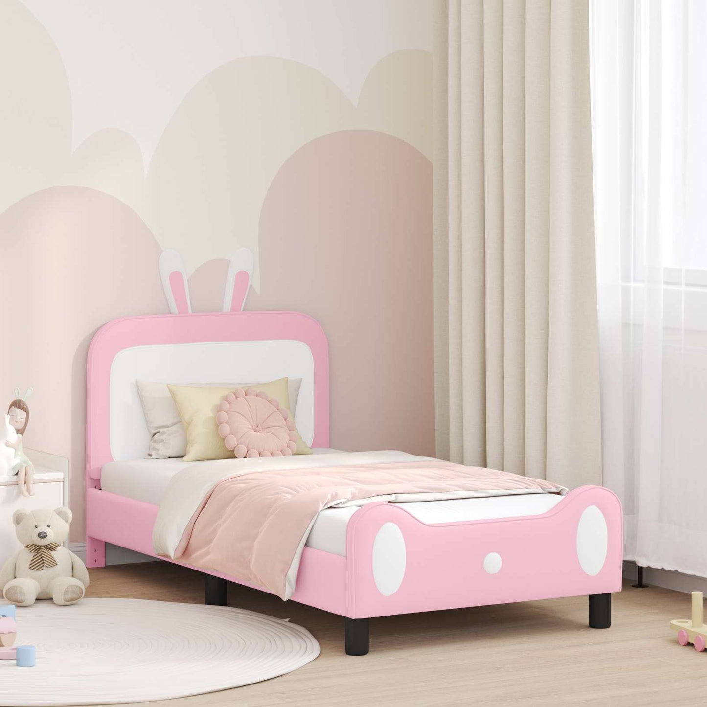 Kinderbettgestell mit Kopfteil Rosa 80 x 160 cm PU