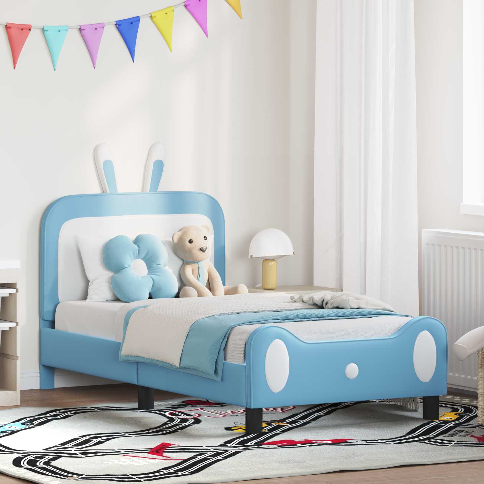 Kinderbettgestell mit Kopfteil Blau 80 x 160 cm PU