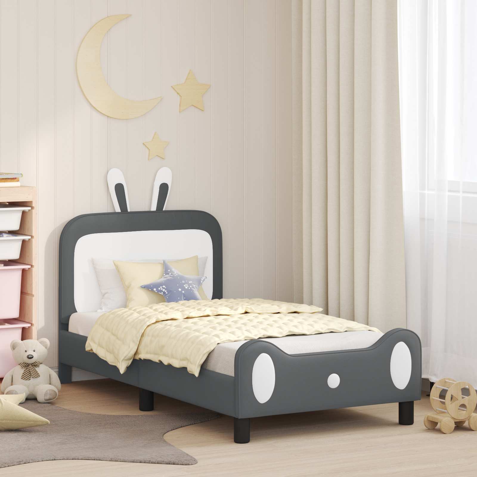 Kinderbettgestell mit Kopfteil Hellgrau 80 x 160 cm PU
