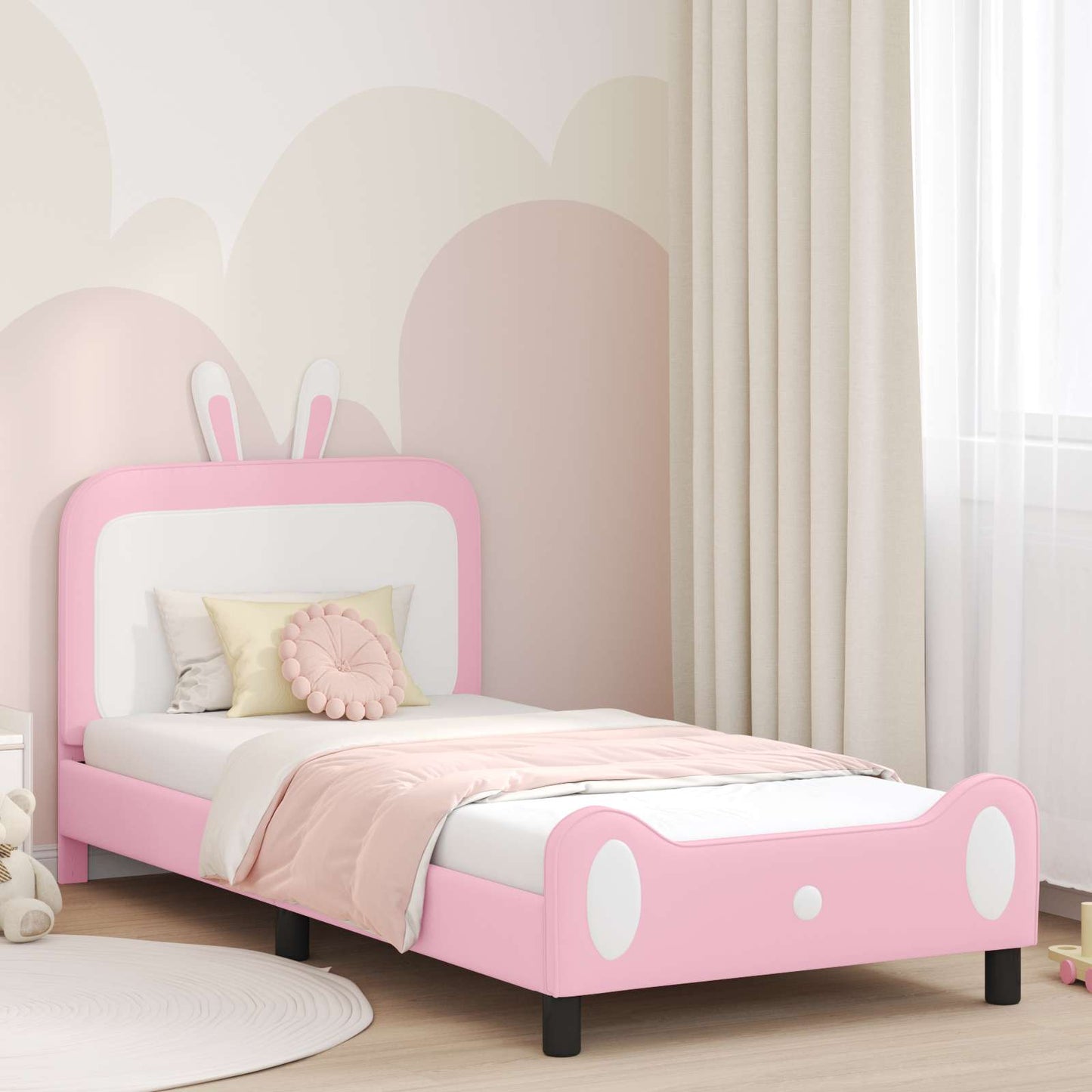 Kinderbettgestell mit Kopfteil Rosa 90 x 200 cm PU
