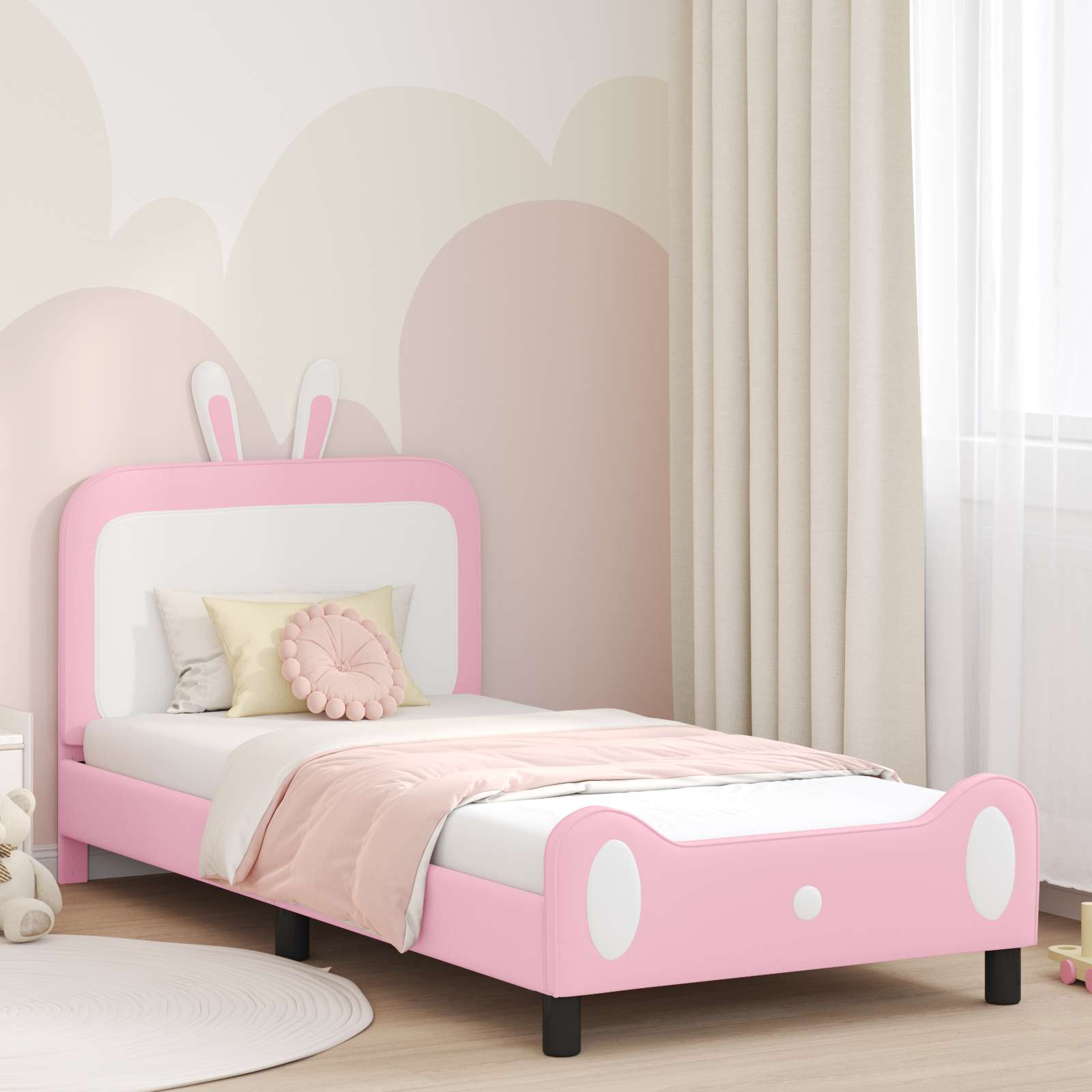 Kinderbettgestell mit Kopfteil Rosa 90 x 200 cm PU