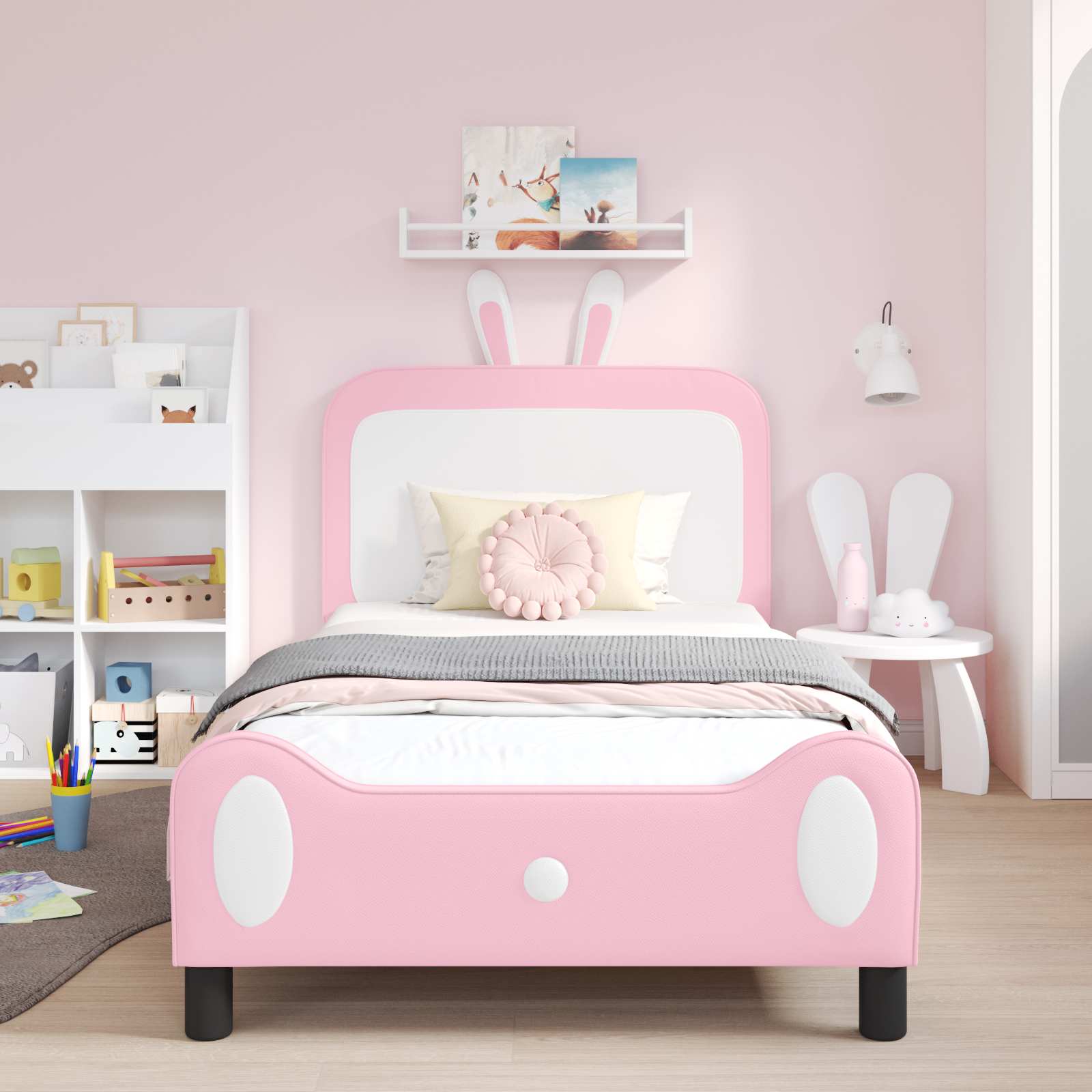 Kinderbettgestell mit Kopfteil Rosa 90 x 200 cm PU