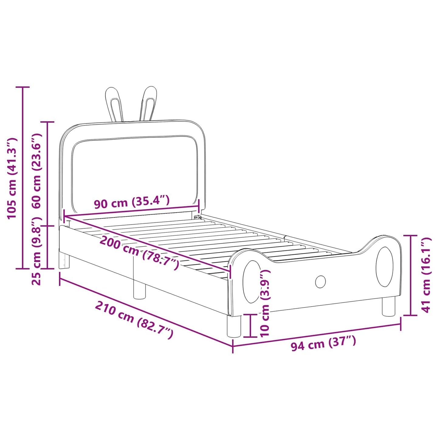 Kinderbettgestell mit Kopfteil Rosa 90 x 200 cm PU