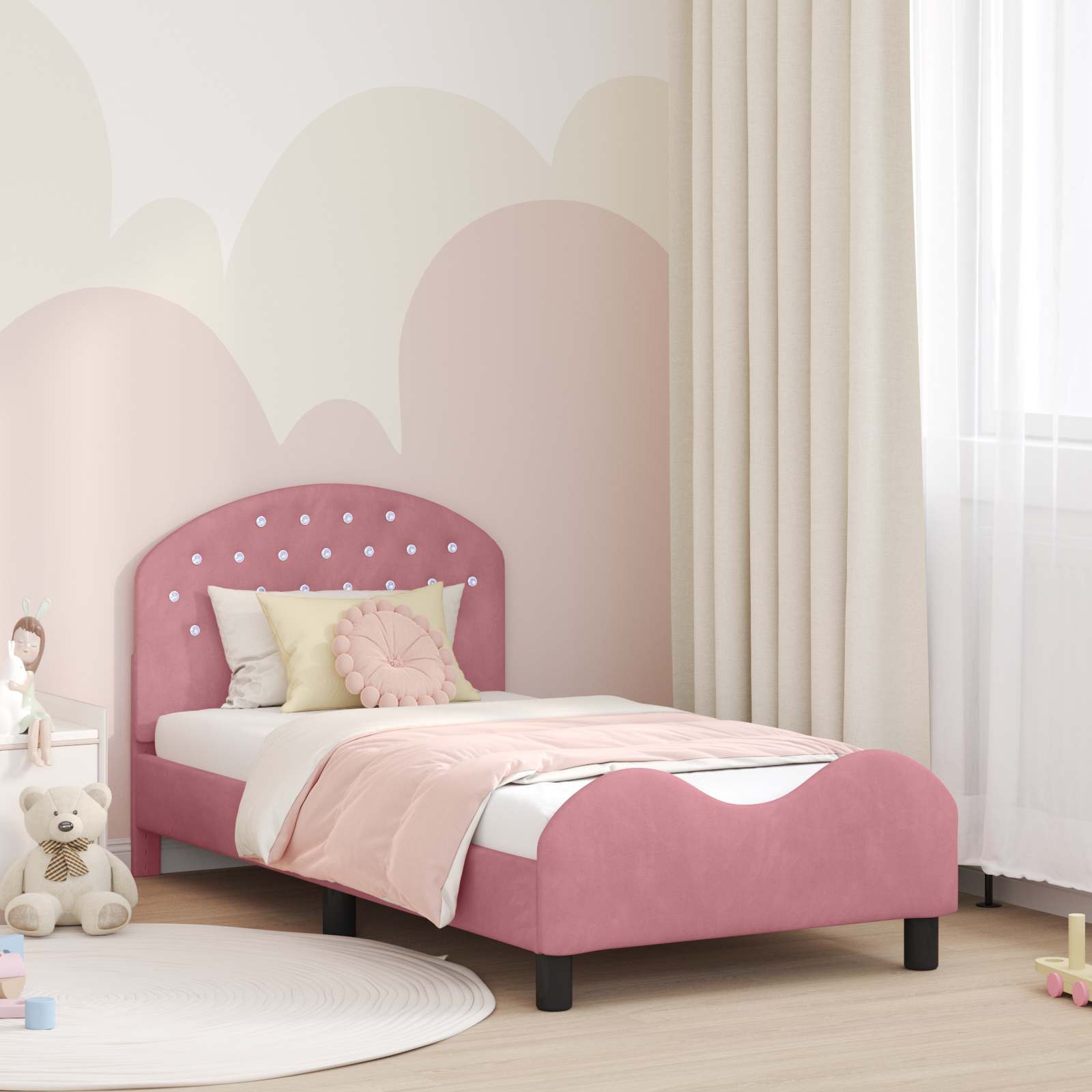 Kinderbettgestell mit Kopfteil Rosa 80 x 160 cm Samt