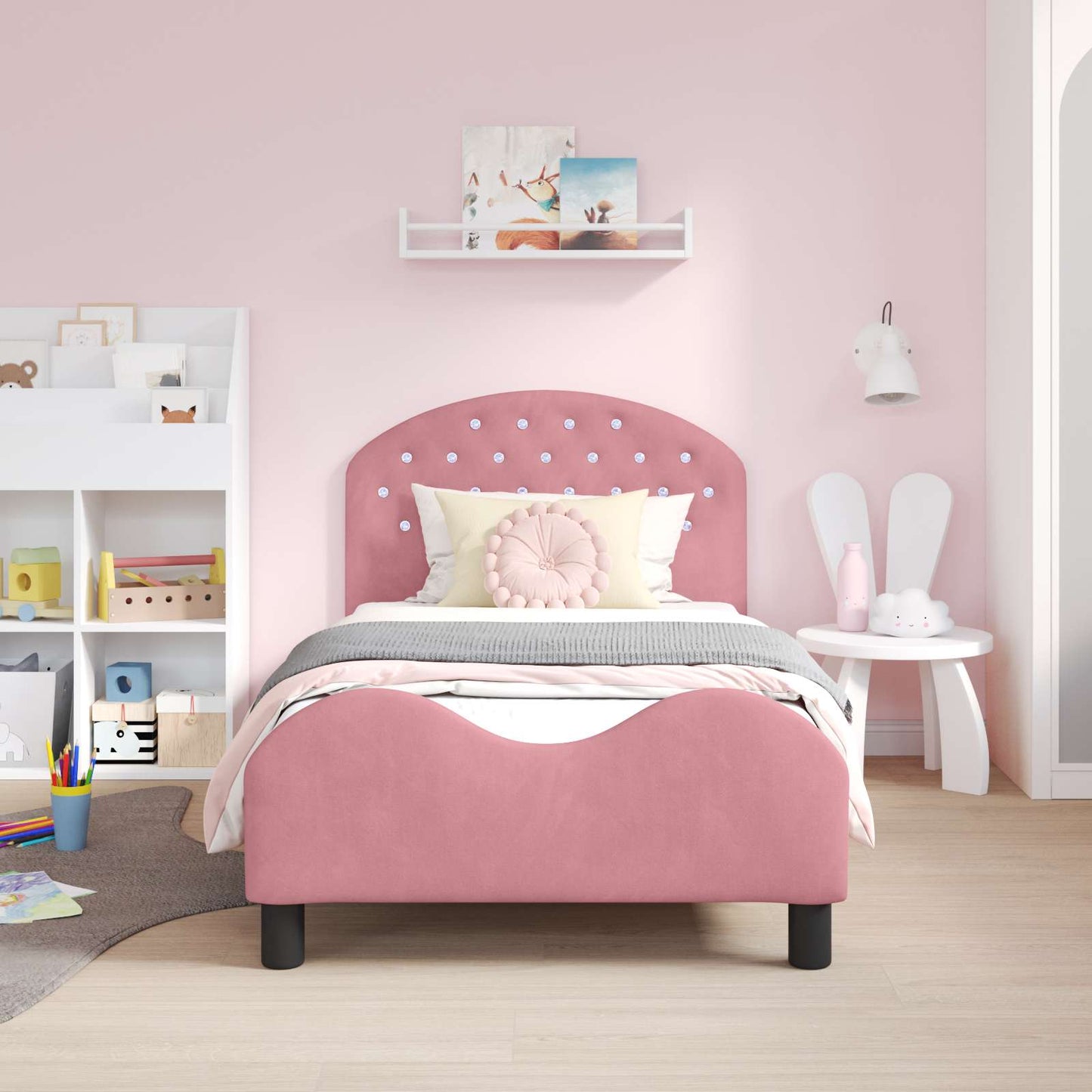 Kinderbettgestell mit Kopfteil Rosa 80 x 160 cm Samt