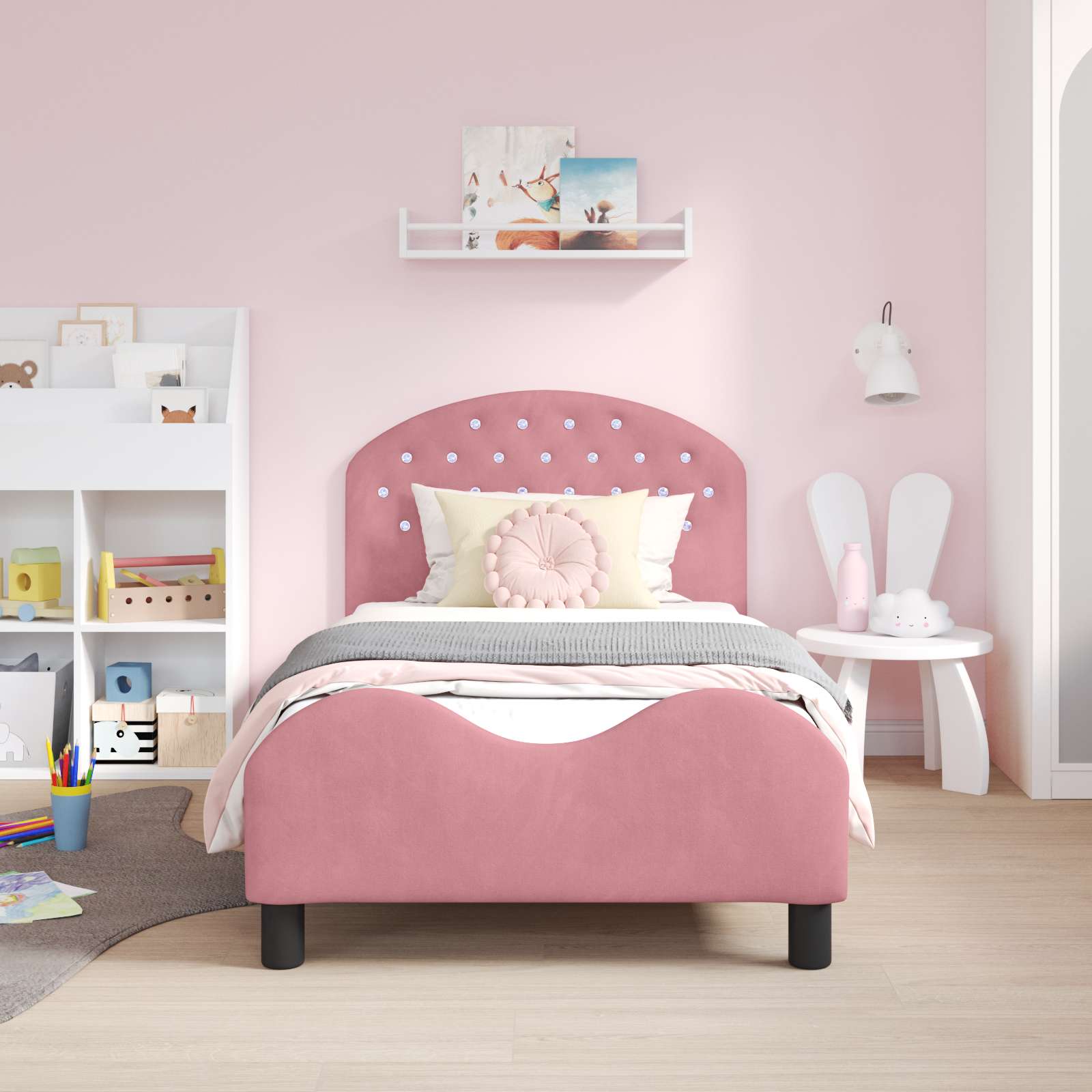 Kinderbettgestell mit Kopfteil Rosa 80 x 160 cm Samt