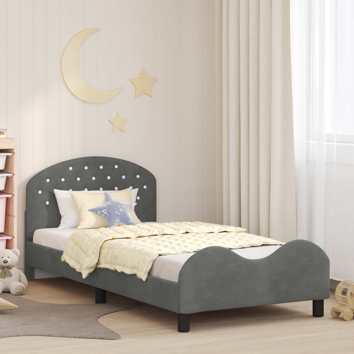 Kinderbettgestell mit Kopfteil Dunkelgrau 80 x 200 cm Samt