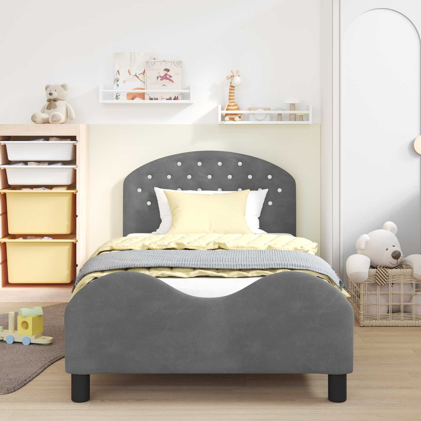 Kinderbettgestell mit Kopfteil Dunkelgrau 80 x 200 cm Samt