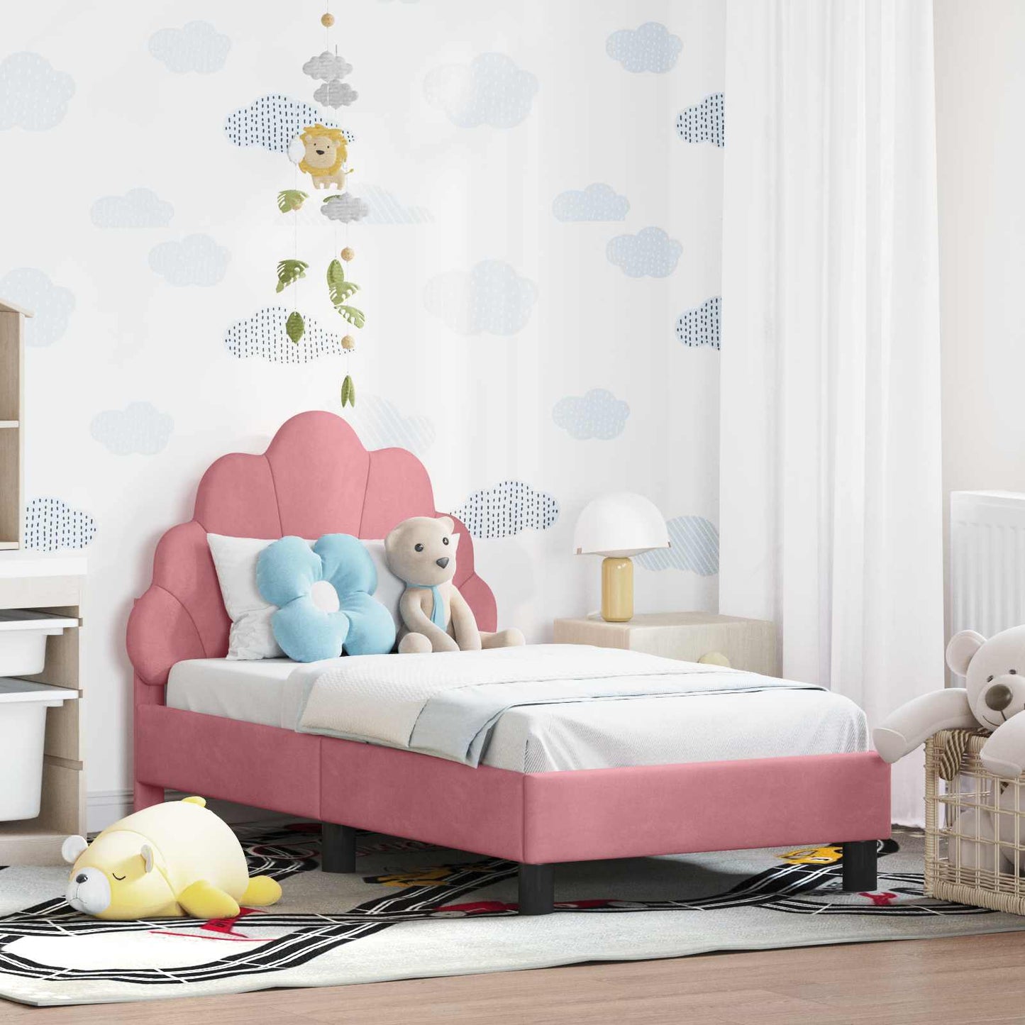 Kinderbettgestell mit Kopfteil Rosa 70 x 140 cm Samt