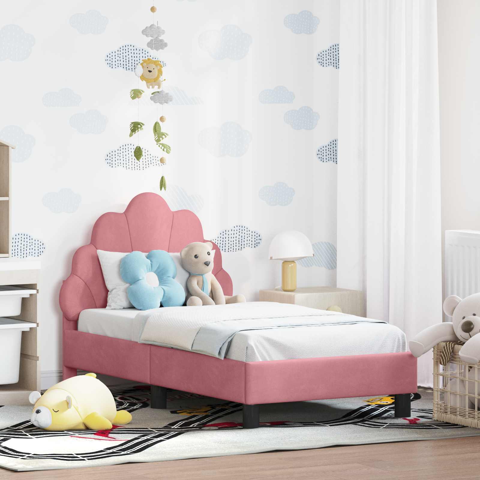 Kinderbettgestell mit Kopfteil Rosa 70 x 140 cm Samt