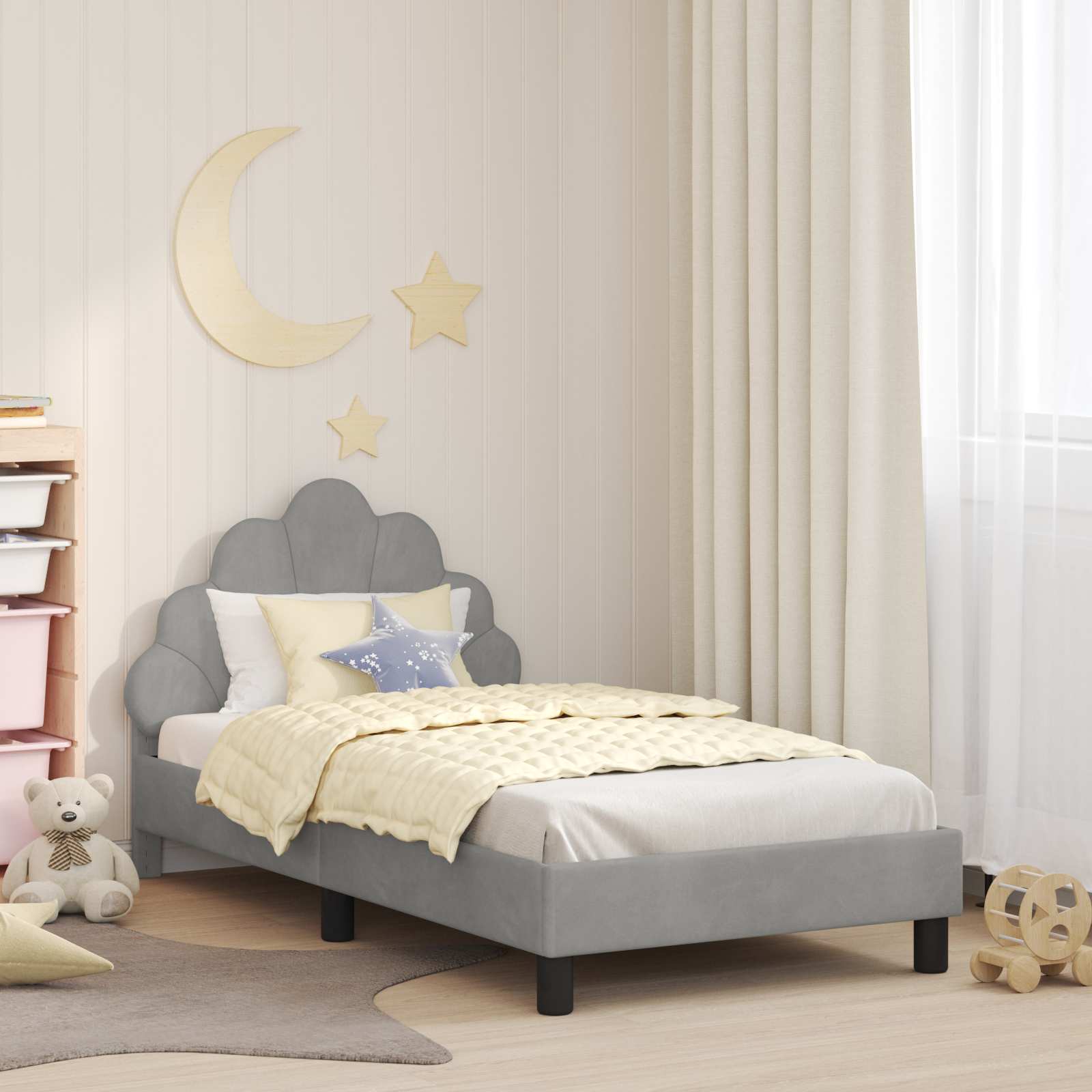 Kinderbettgestell mit Kopfteil Hellgrau 80 x 160 cm Samt