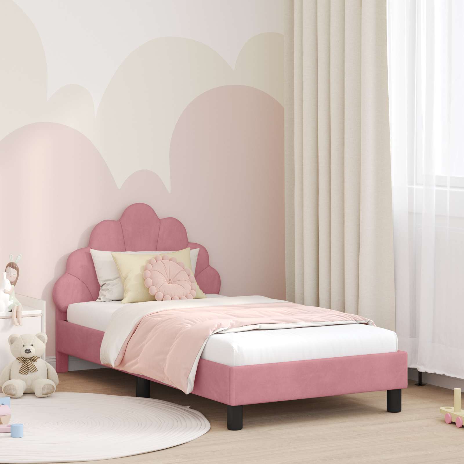 Kinderbettgestell mit Kopfteil Rosa 80 x 160 cm Samt