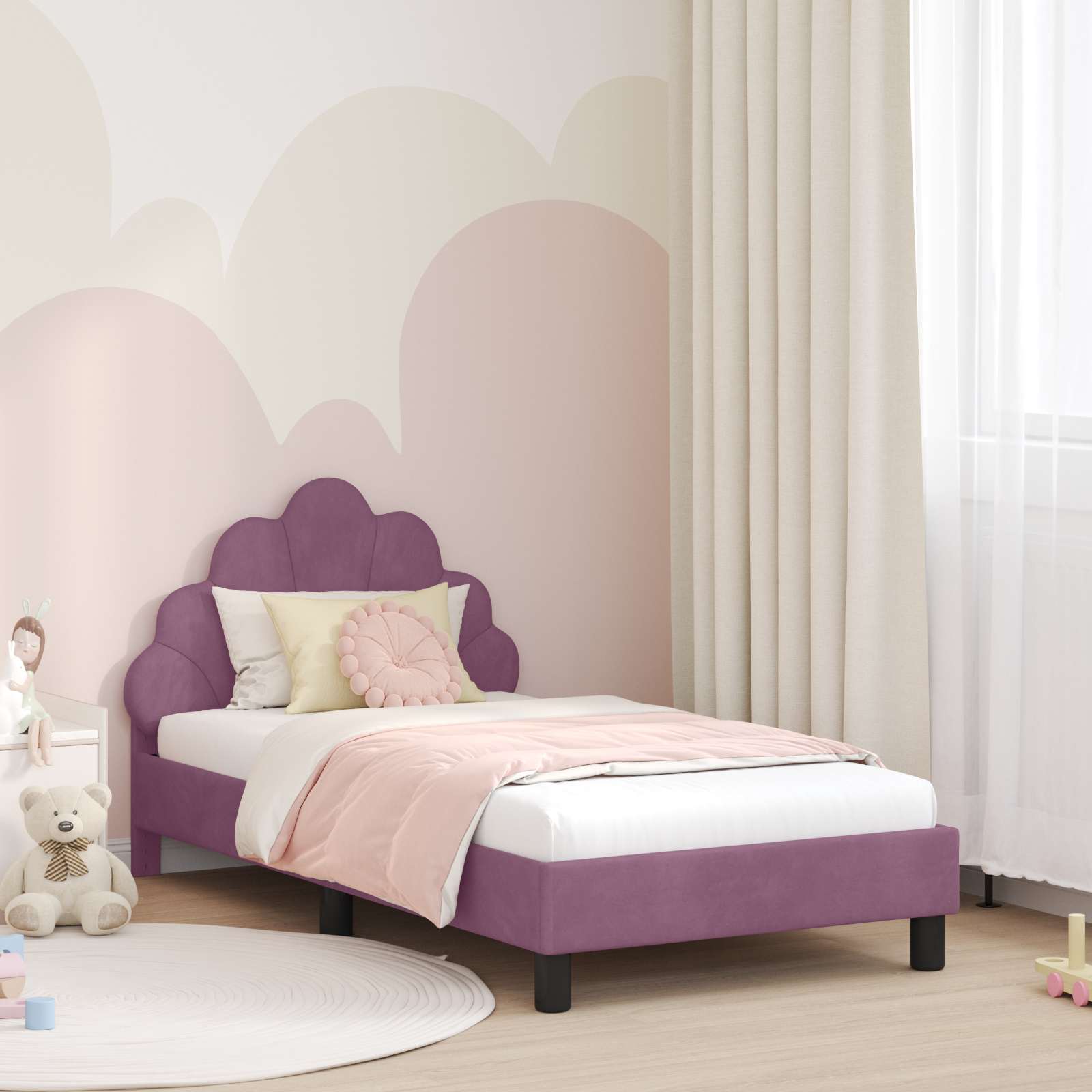 Kinderbettgestell mit Kopfteil Lila 80 x 160 cm Samt