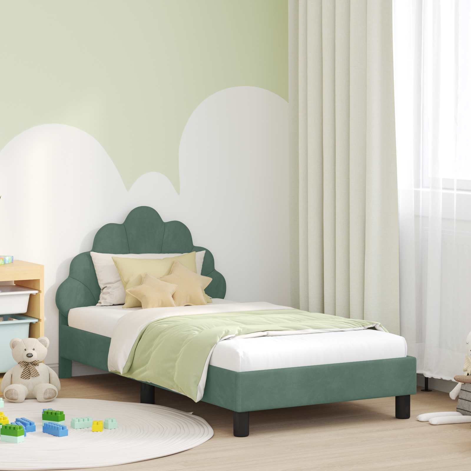 Kinderbettgestell mit Kopfteil Meergrün 80 x 160 cm Samt