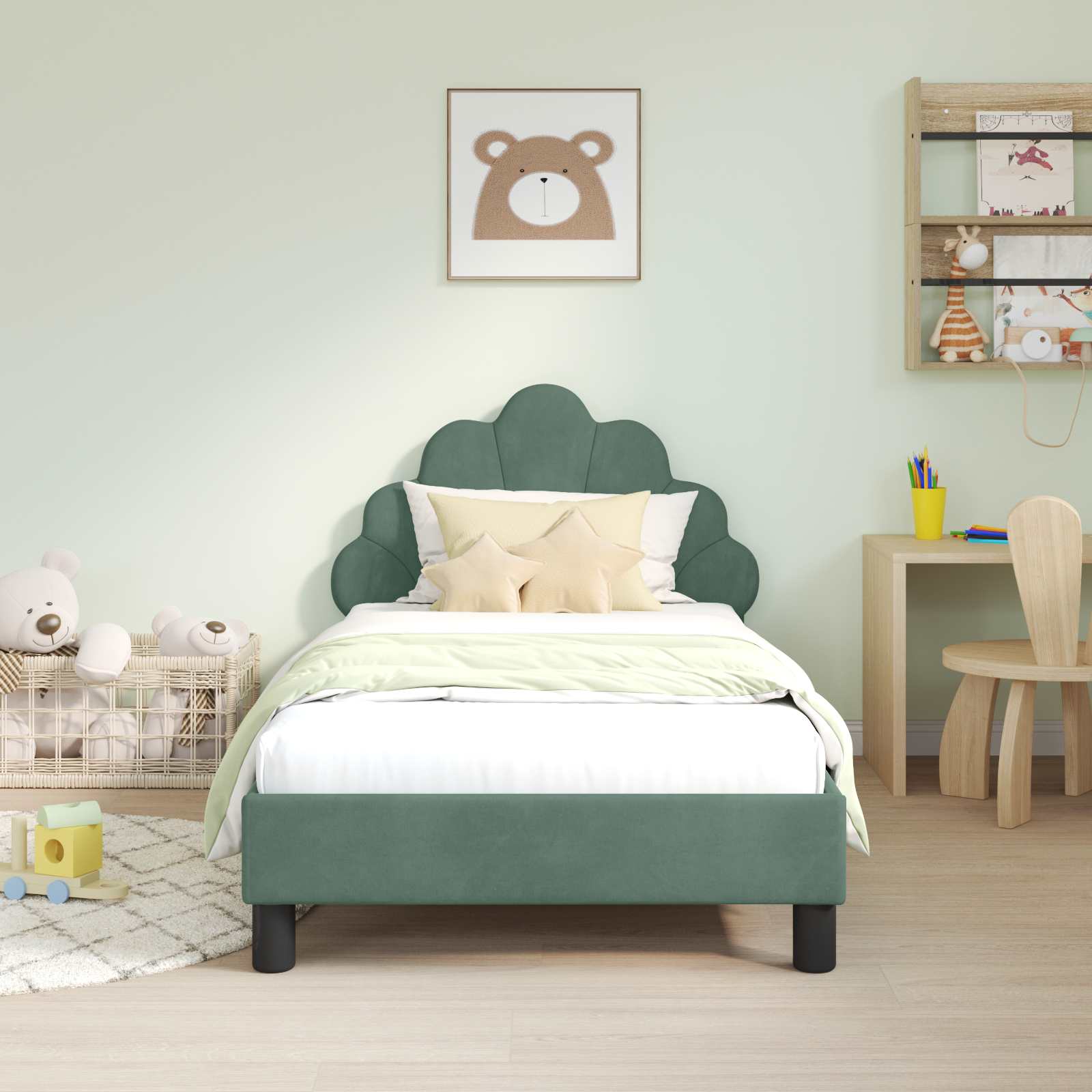 Kinderbettgestell mit Kopfteil Meergrün 80 x 160 cm Samt