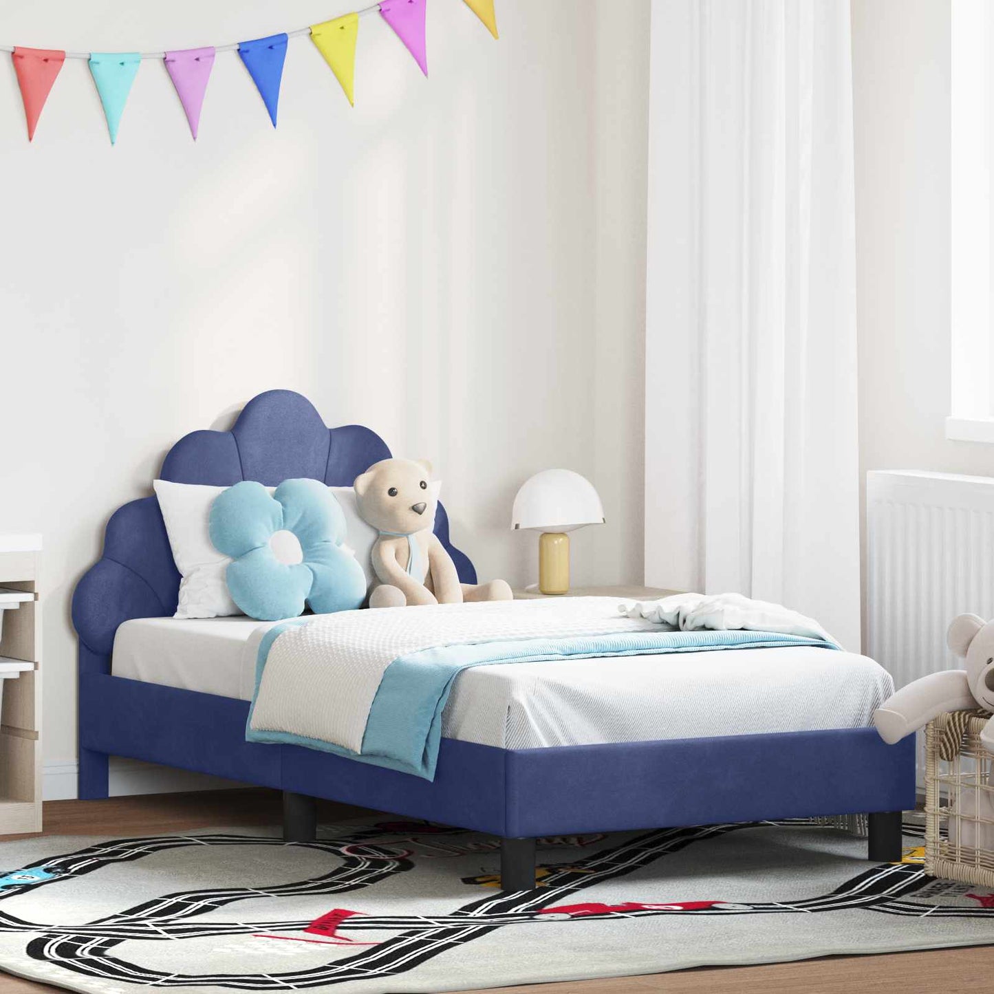 Kinderbettgestell mit Kopfteil Polizeiblau 80 x 160 cm Samt