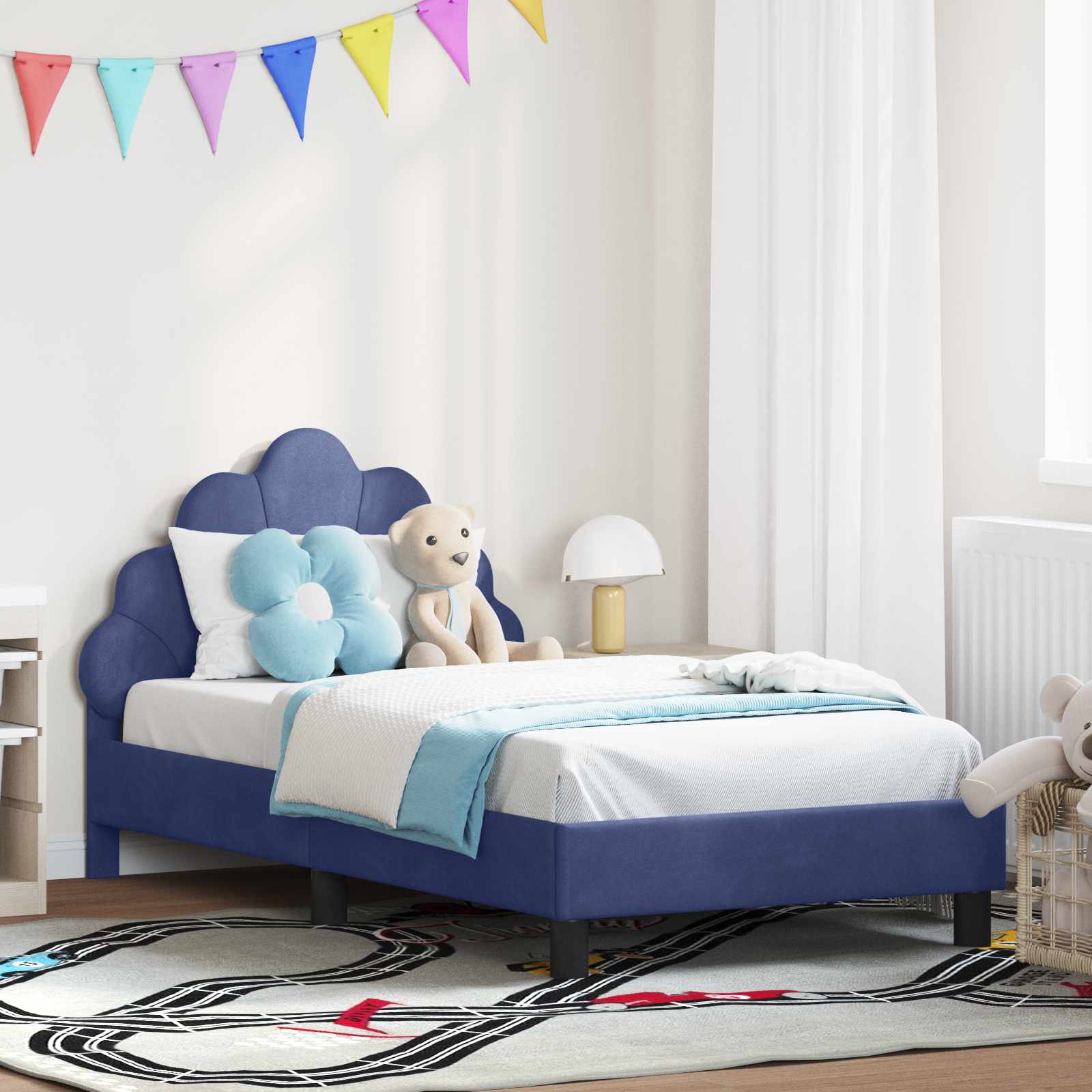 Kinderbettgestell mit Kopfteil Polizeiblau 80 x 160 cm Samt