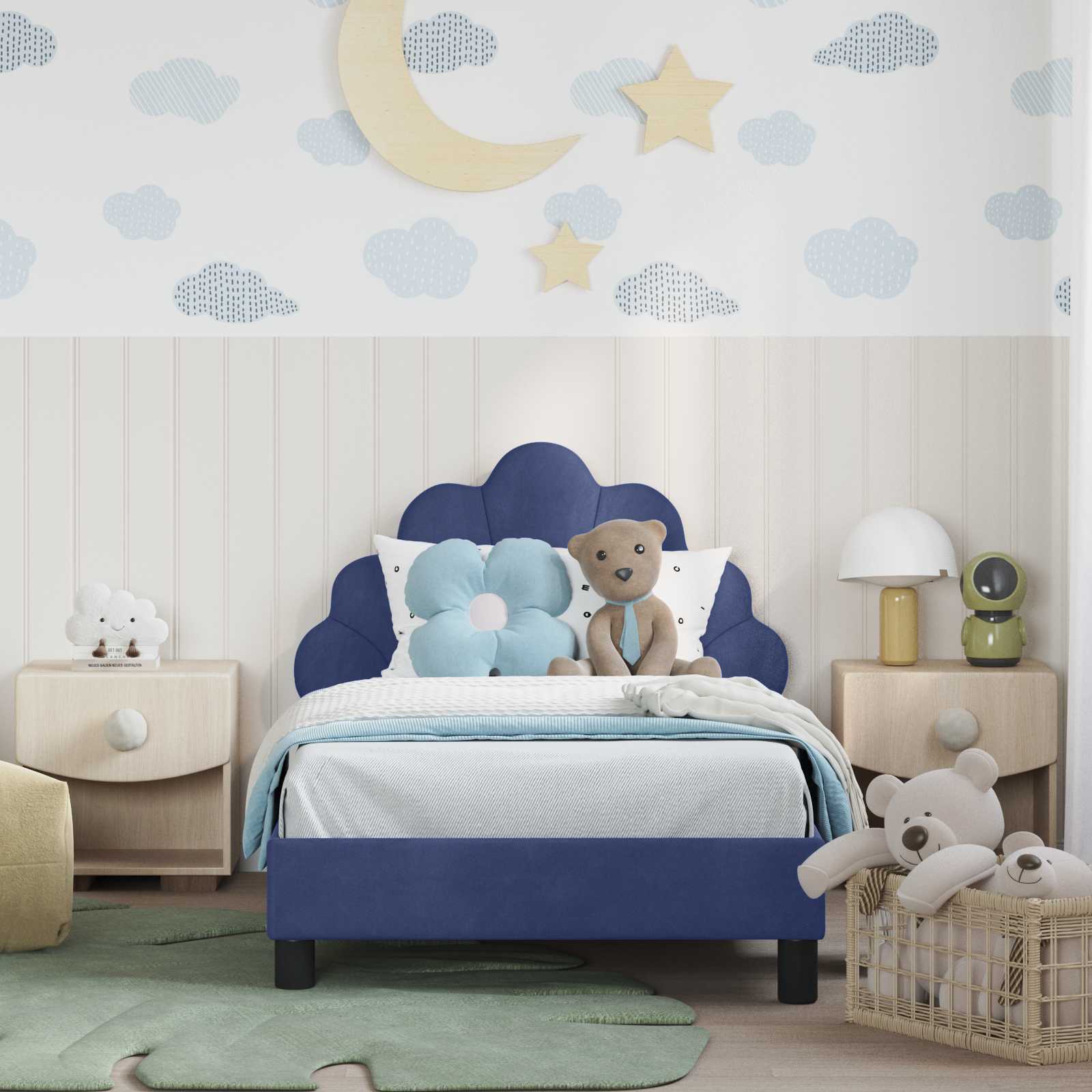 Kinderbettgestell mit Kopfteil Polizeiblau 80 x 160 cm Samt