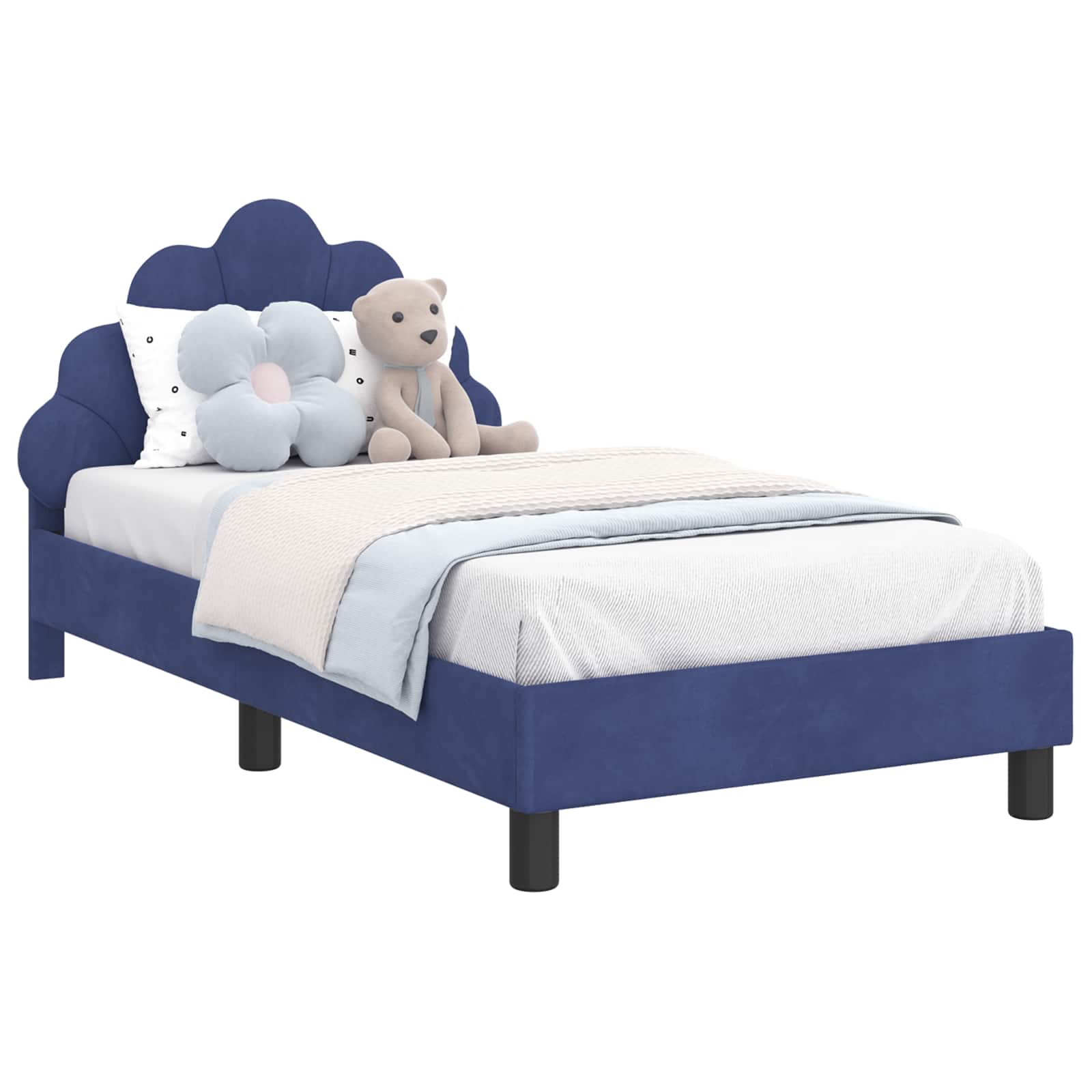 Kinderbettgestell mit Kopfteil Polizeiblau 80 x 160 cm Samt
