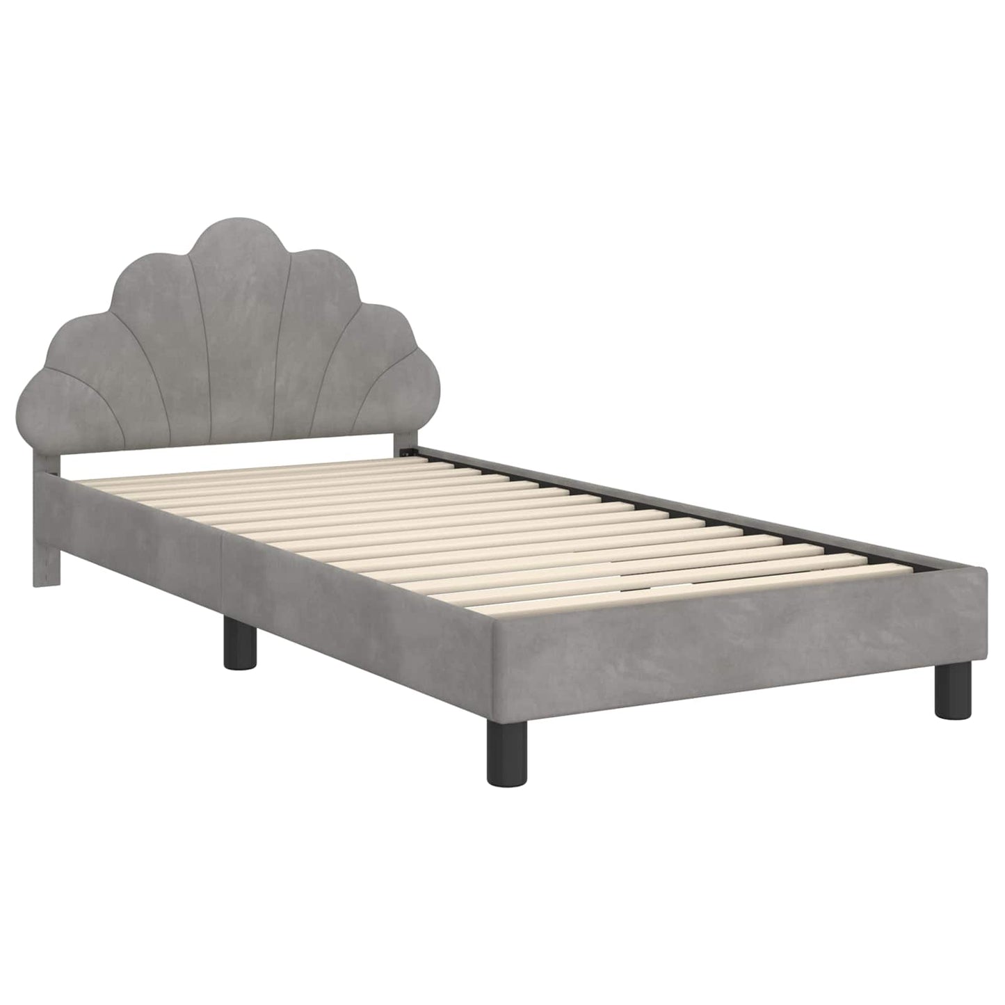 Kinderbettgestell mit Kopfteil Hellgrau 90 x 200 cm Samt