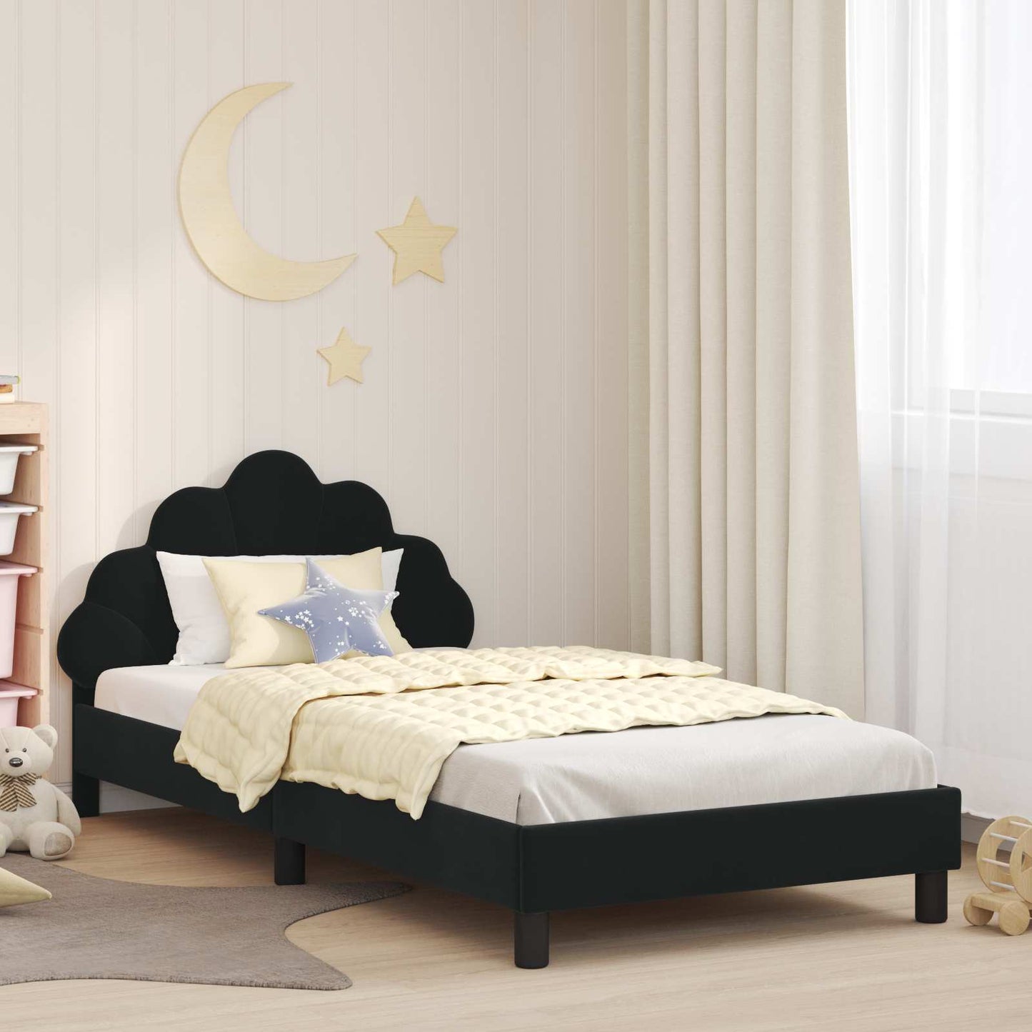 Kinderbettgestell mit Kopfteil Schwarz 90 x 200 cm Samt