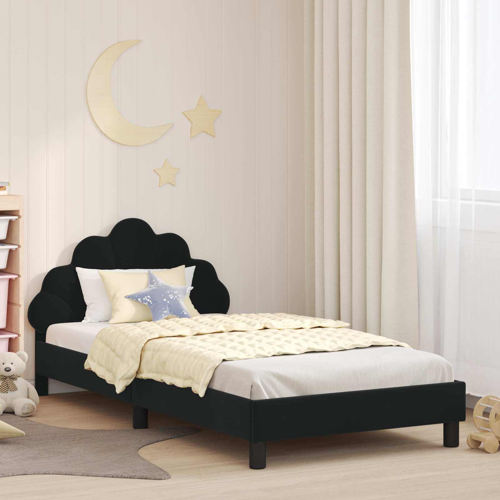 Kinderbettgestell mit Kopfteil Schwarz 90 x 200 cm Samt