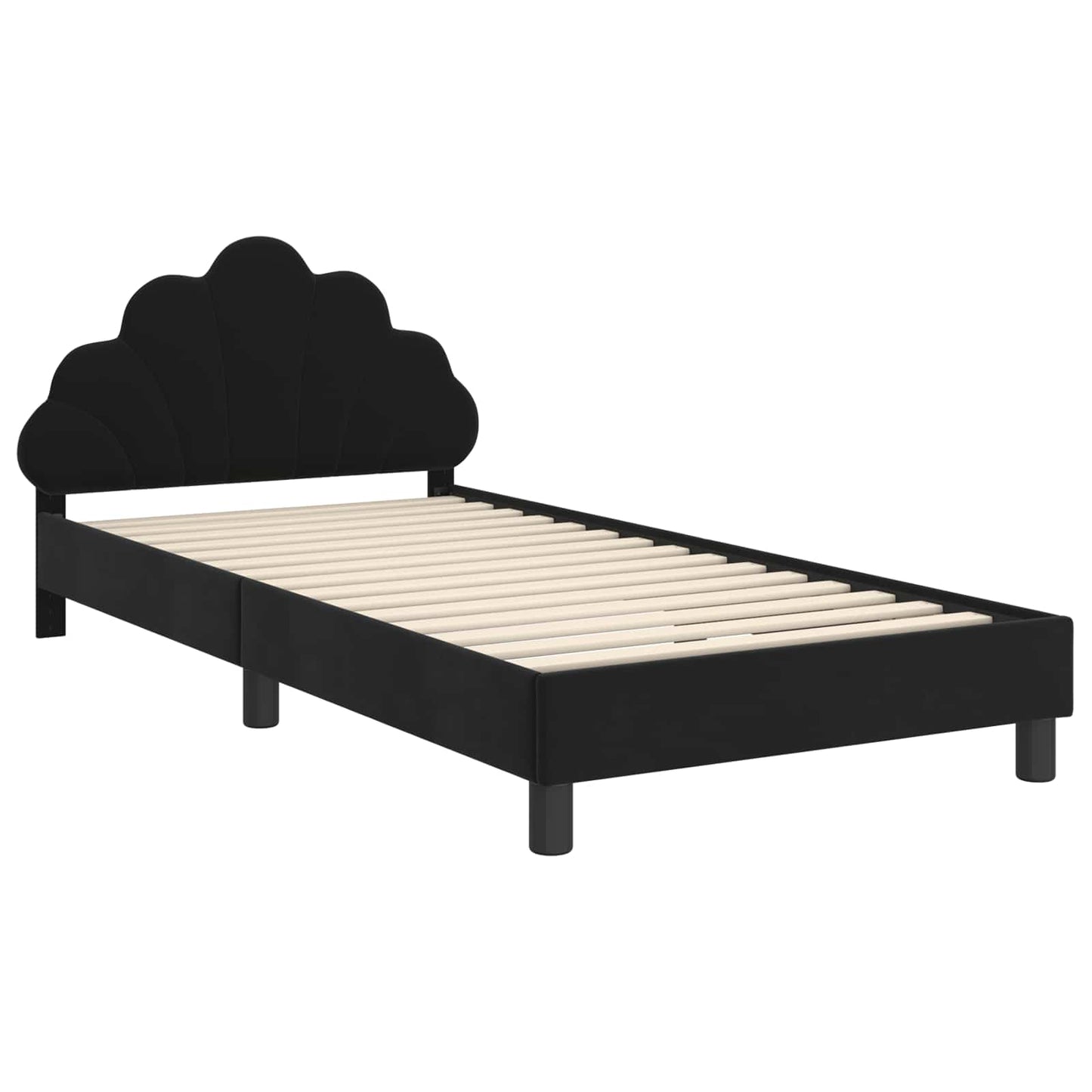 Kinderbettgestell mit Kopfteil Schwarz 90 x 200 cm Samt