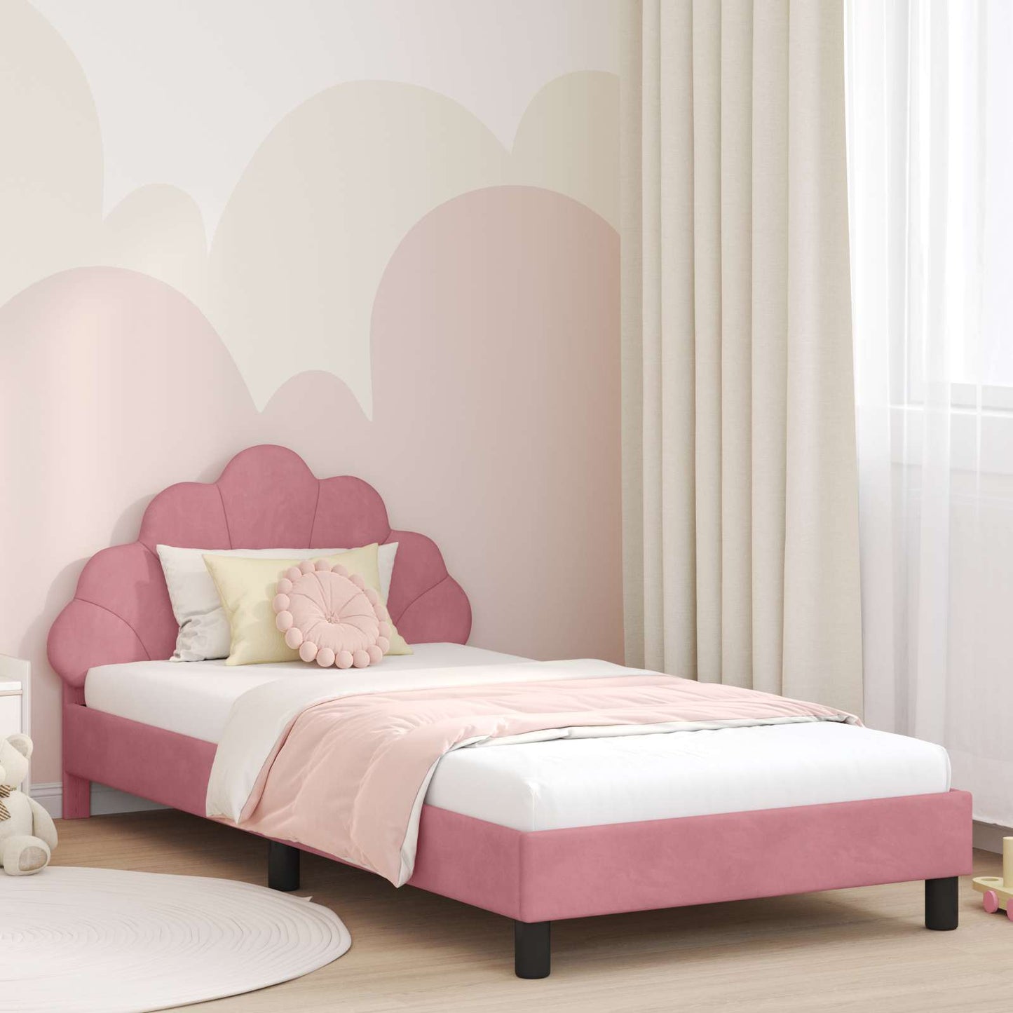 Kinderbettgestell mit Kopfteil Rosa 90 x 200 cm Samt