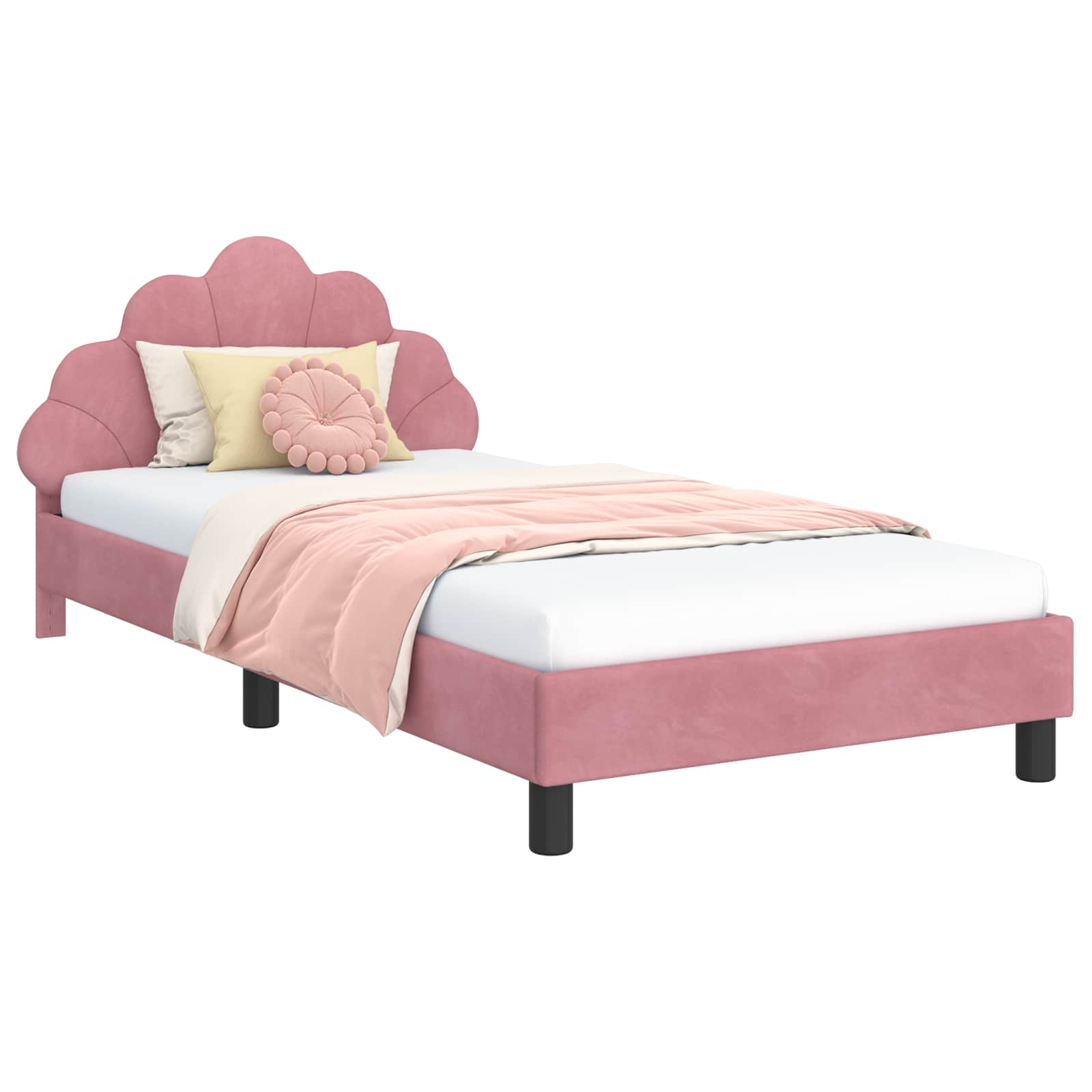 Kinderbettgestell mit Kopfteil Rosa 90 x 200 cm Samt