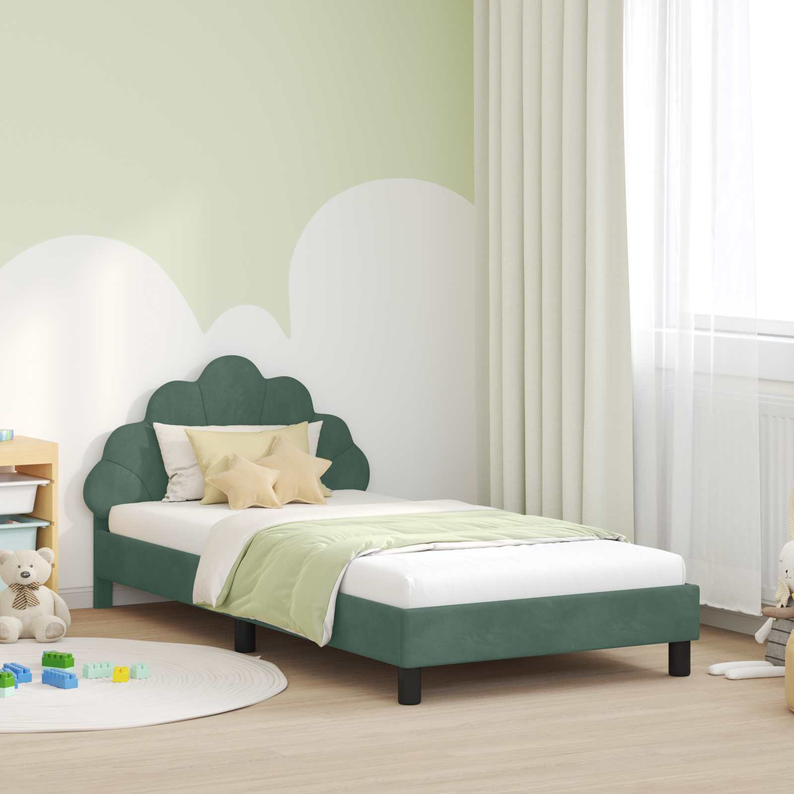 Kinderbettgestell mit Kopfteil Meergrün 90 x 200 cm Samt