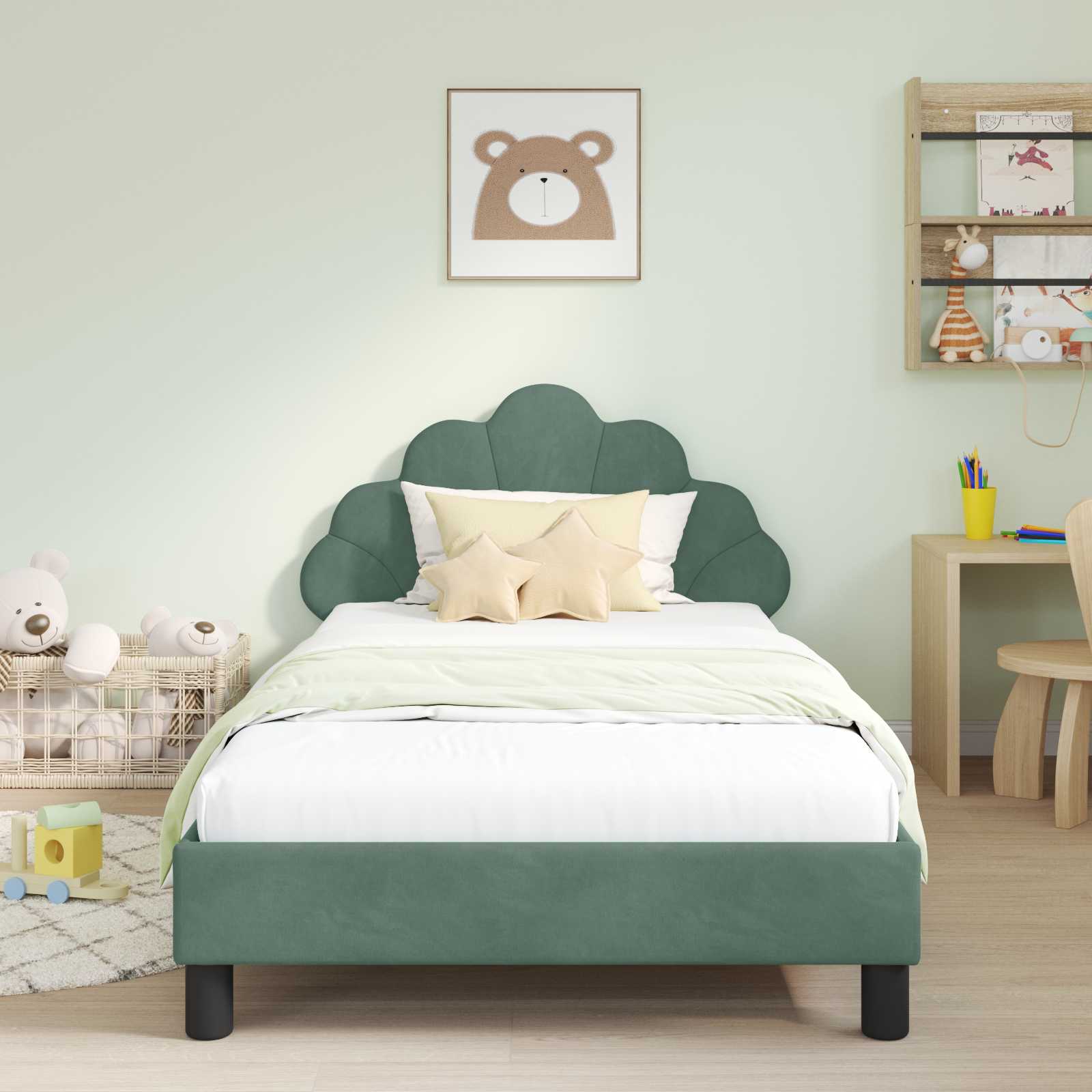 Kinderbettgestell mit Kopfteil Meergrün 90 x 200 cm Samt