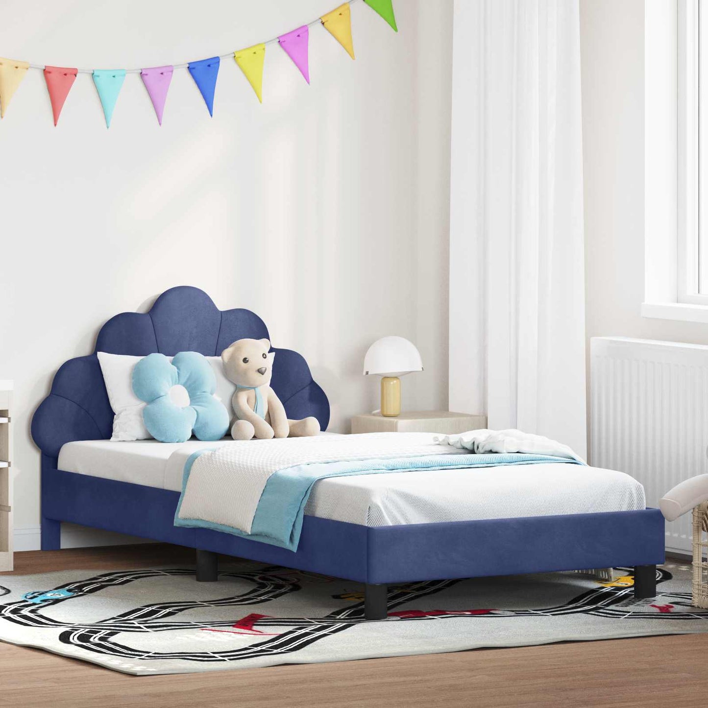 Kinderbettgestell mit Kopfteil Polizeiblau 90 x 200 cm Samt