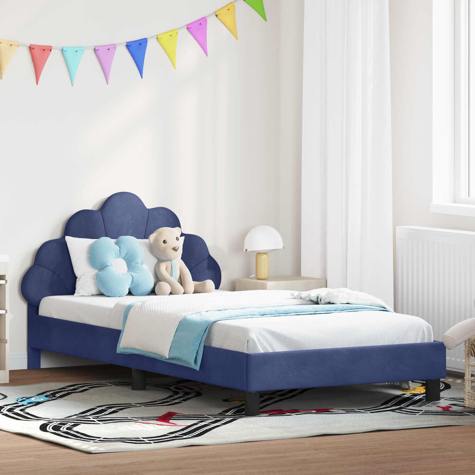 Kinderbettgestell mit Kopfteil Polizeiblau 90 x 200 cm Samt
