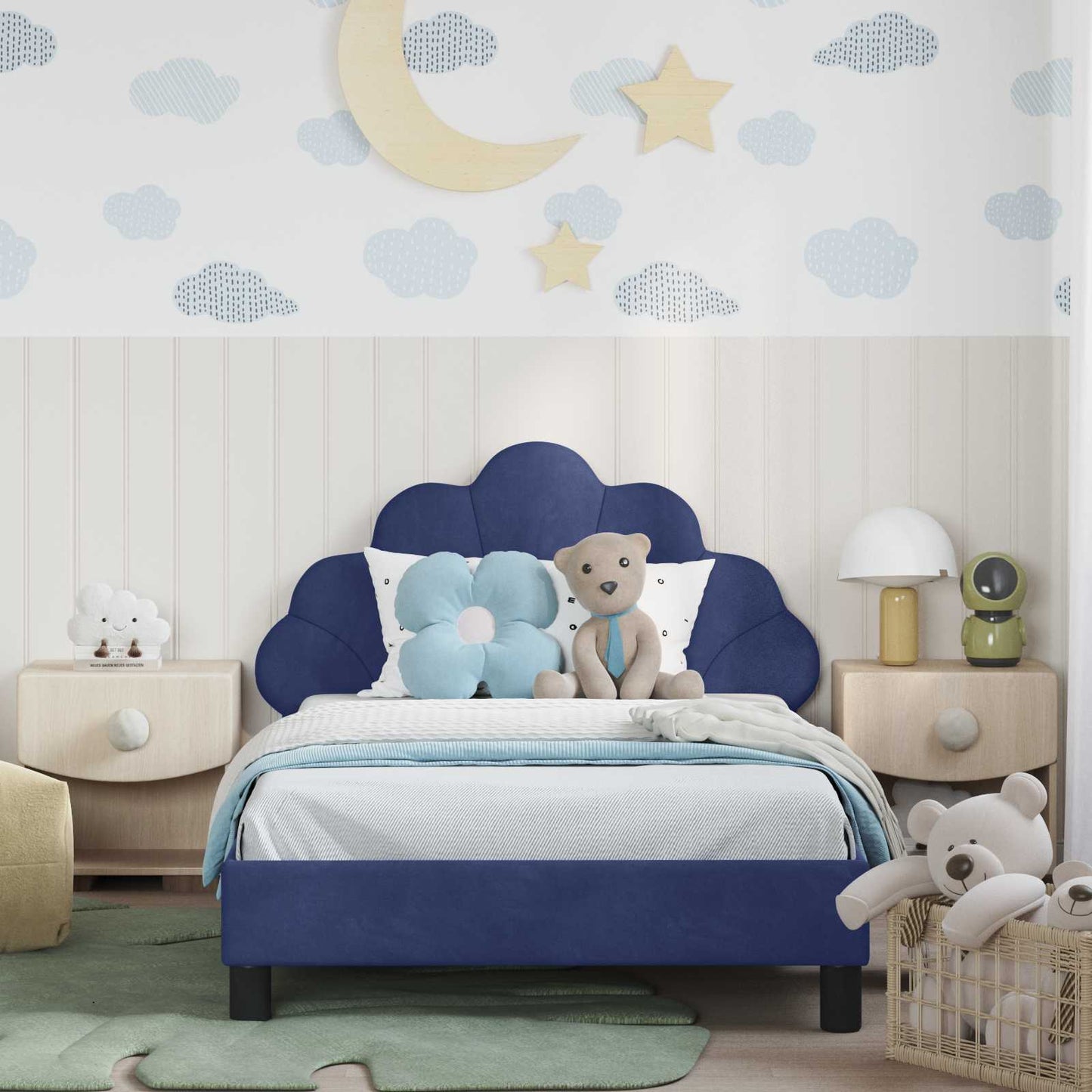 Kinderbettgestell mit Kopfteil Polizeiblau 90 x 200 cm Samt