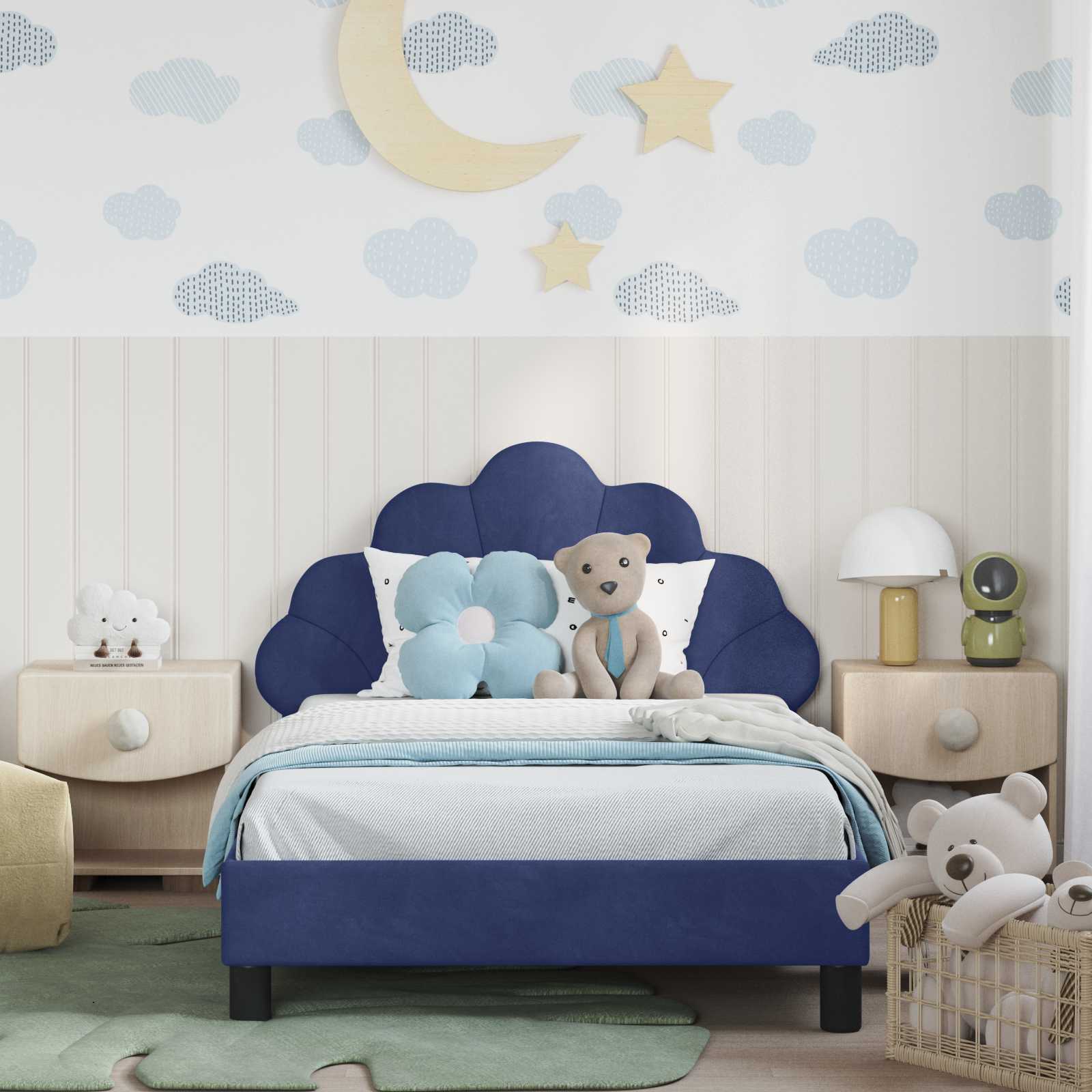 Kinderbettgestell mit Kopfteil Polizeiblau 90 x 200 cm Samt