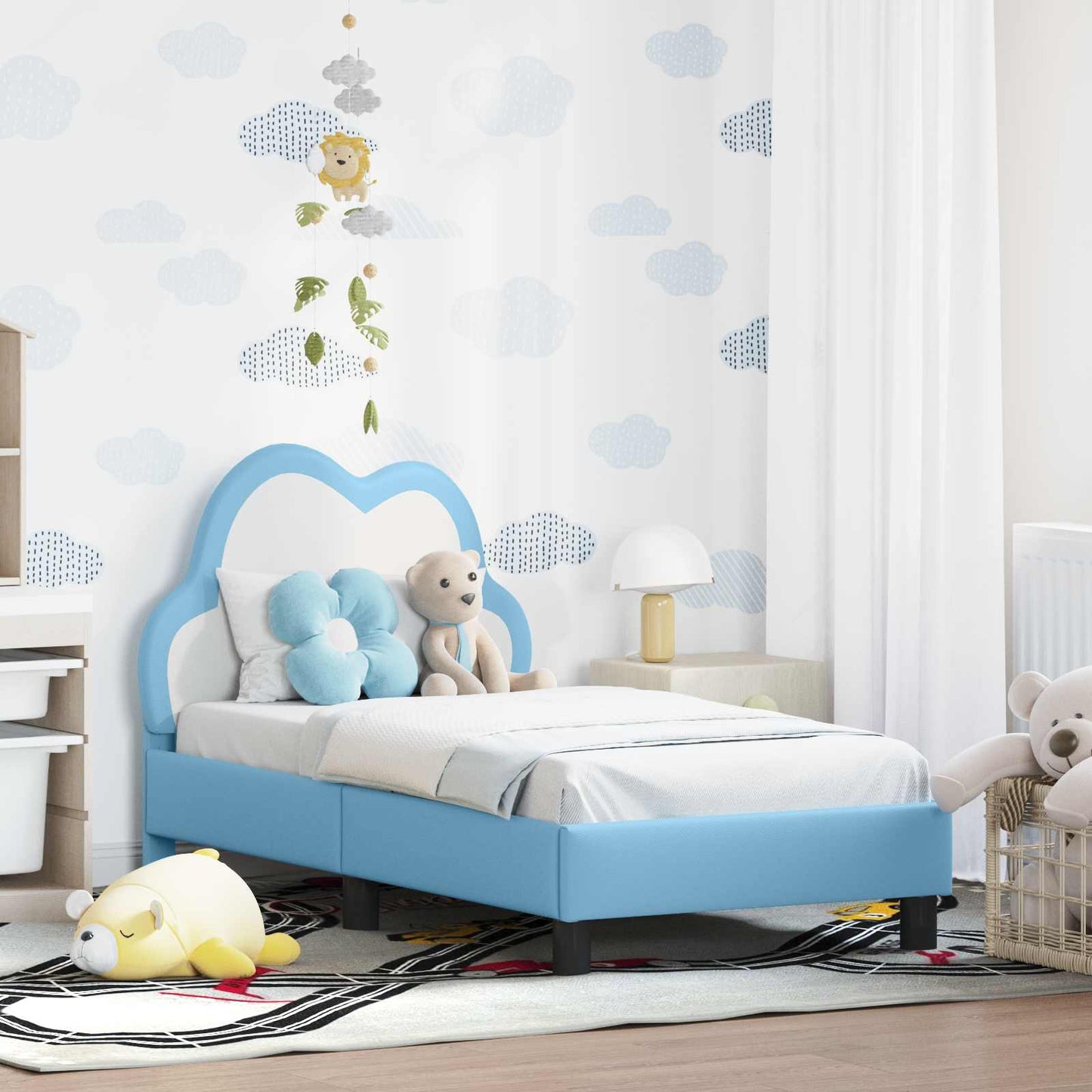 Kinderbettgestell mit Kopfteil Blau 70 x 140 cm PU