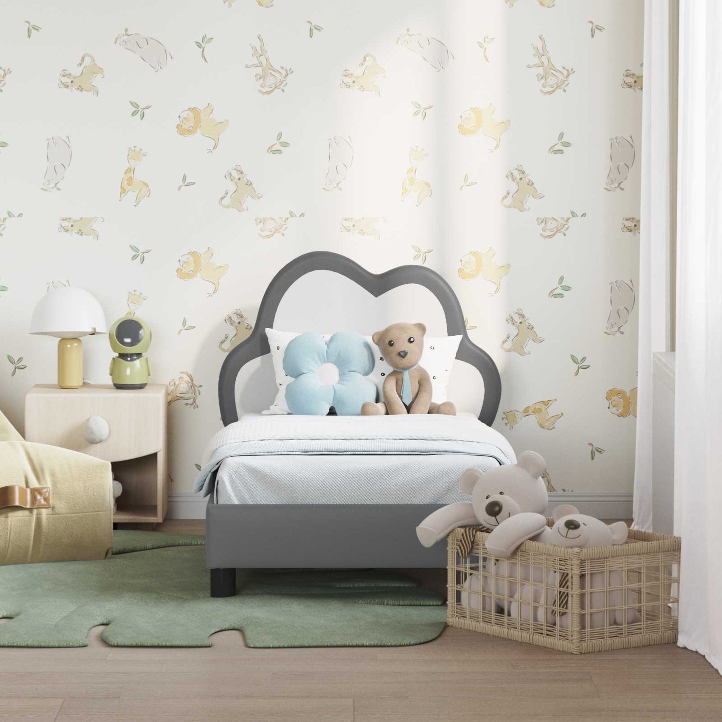 Kinderbettgestell mit Kopfteil Hellgrau 70 x 140 cm PU