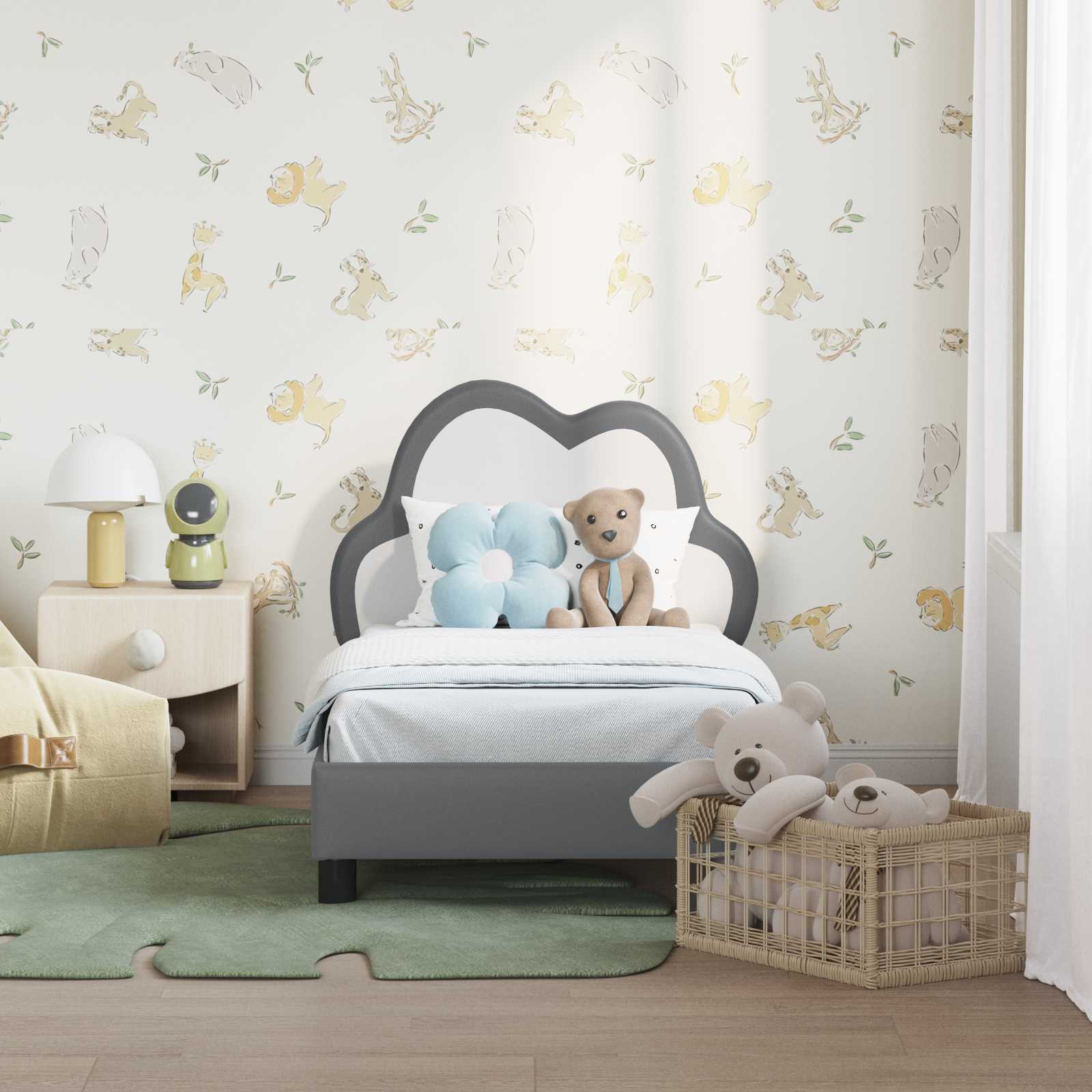 Kinderbettgestell mit Kopfteil Hellgrau 70 x 140 cm PU