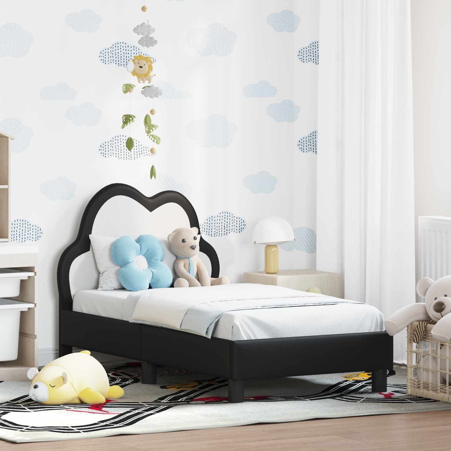 Kinderbettgestell mit Kopfteil Schwarz 70 x 140 cm PU