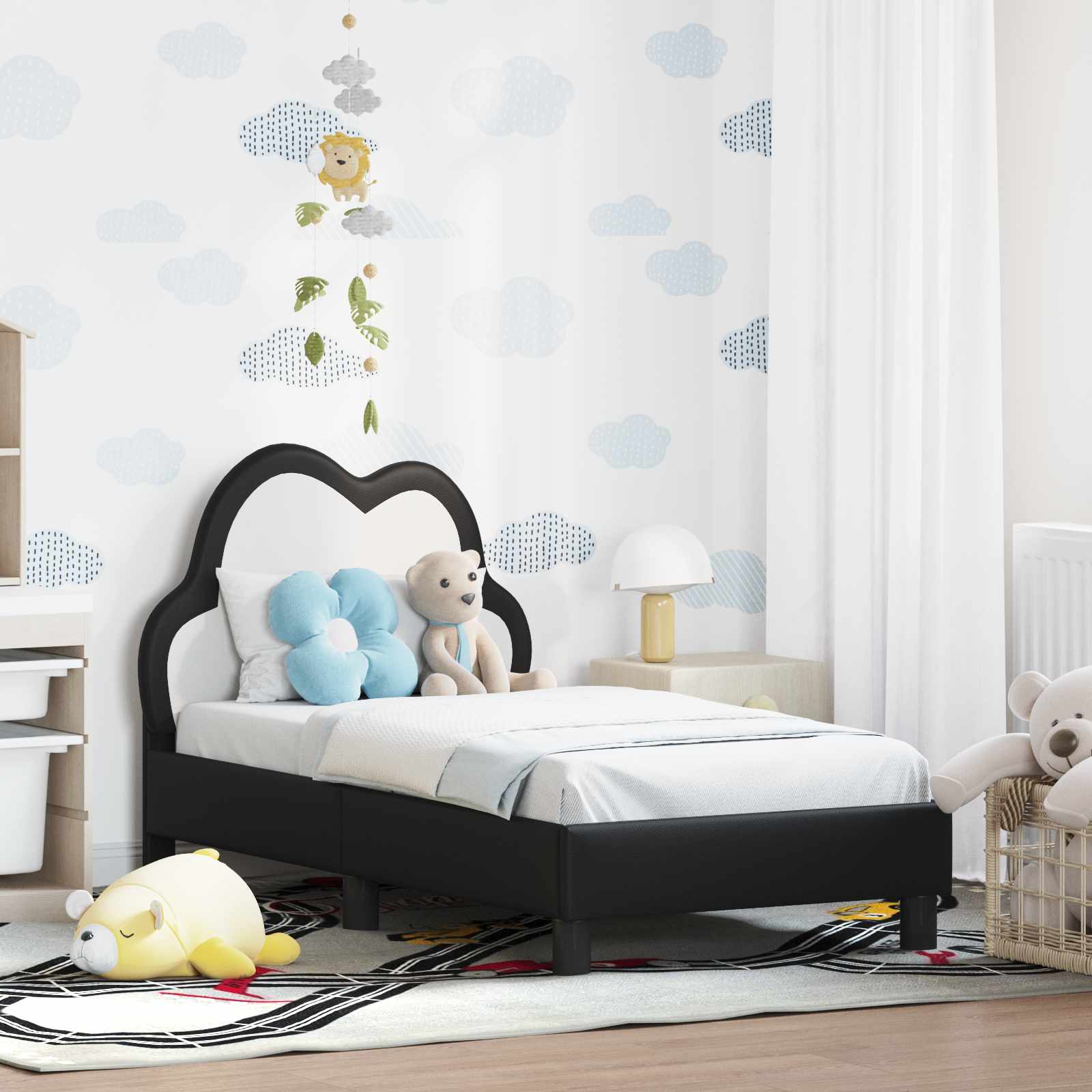 Kinderbettgestell mit Kopfteil Schwarz 70 x 140 cm PU