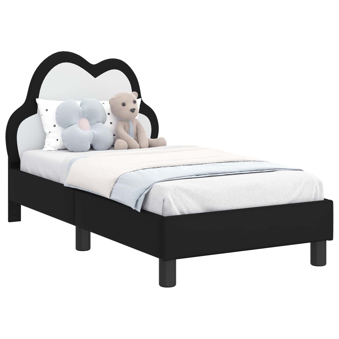 Kinderbettgestell mit Kopfteil Schwarz 70 x 140 cm PU