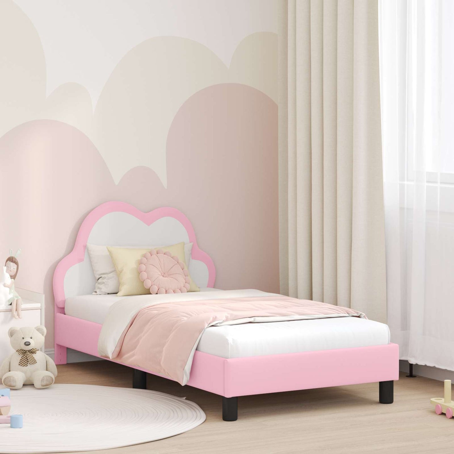 Kinderbettgestell mit Kopfteil Rosa 80 x 160 cm PU