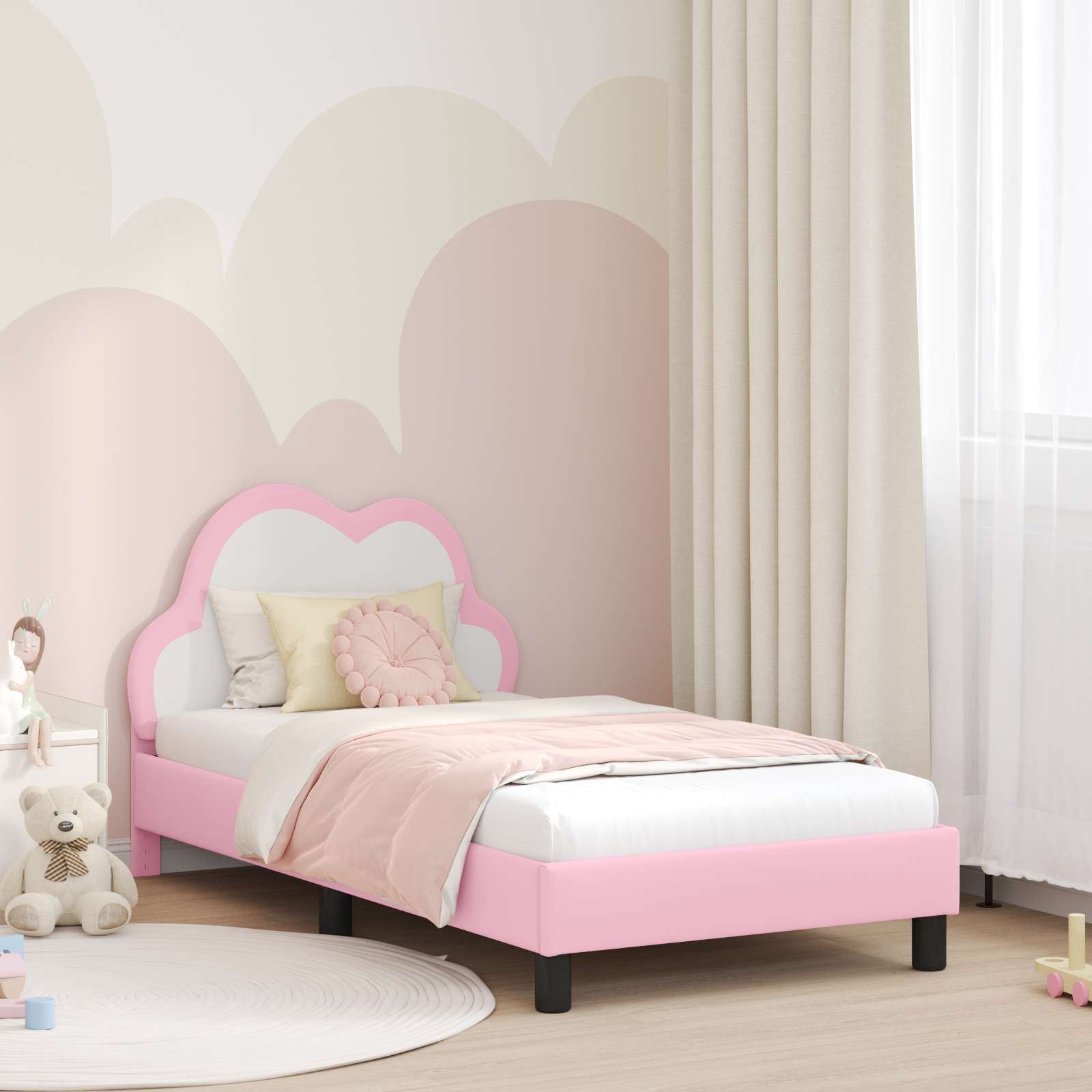 Kinderbettgestell mit Kopfteil Rosa 80 x 160 cm PU