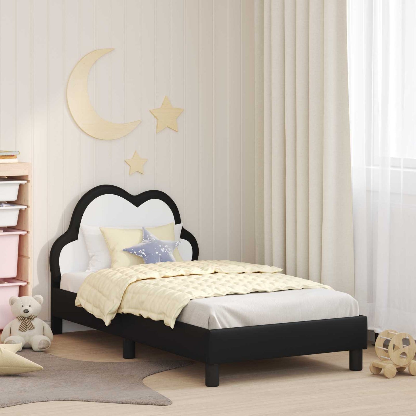 Kinderbettgestell mit Kopfteil Schwarz 80 x 160 cm PU