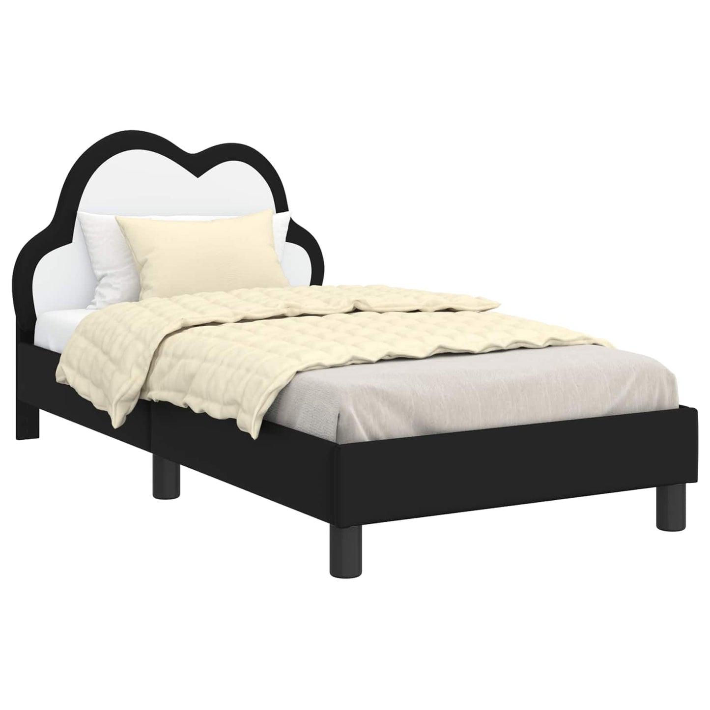Kinderbettgestell mit Kopfteil Schwarz 80 x 160 cm PU