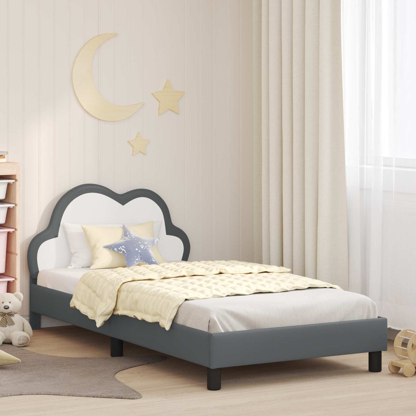 Kinderbettgestell mit Kopfteil Hellgrau 90 x 190 cm PU